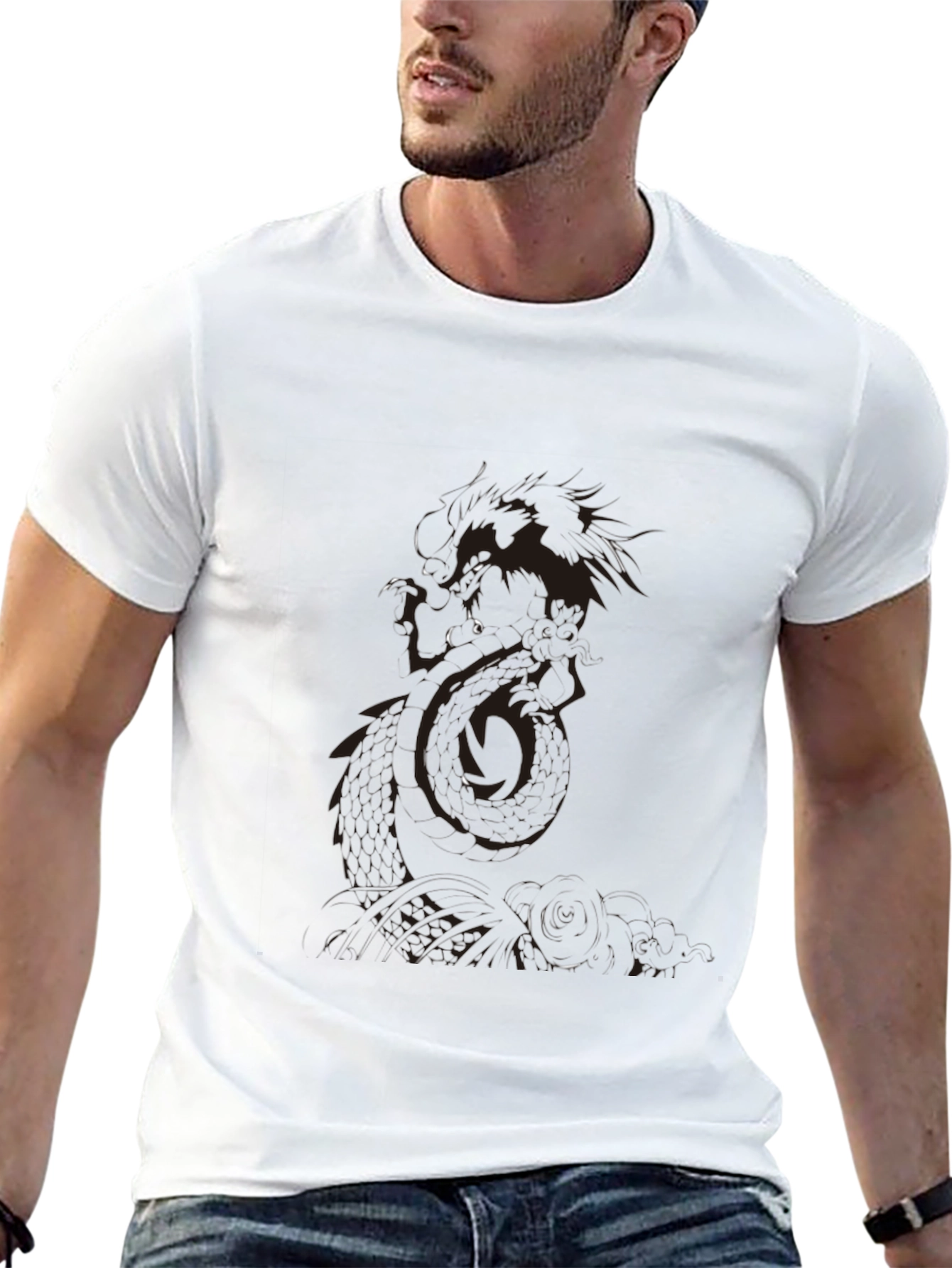 Mens Black Graphic Tee - Dragon Print
