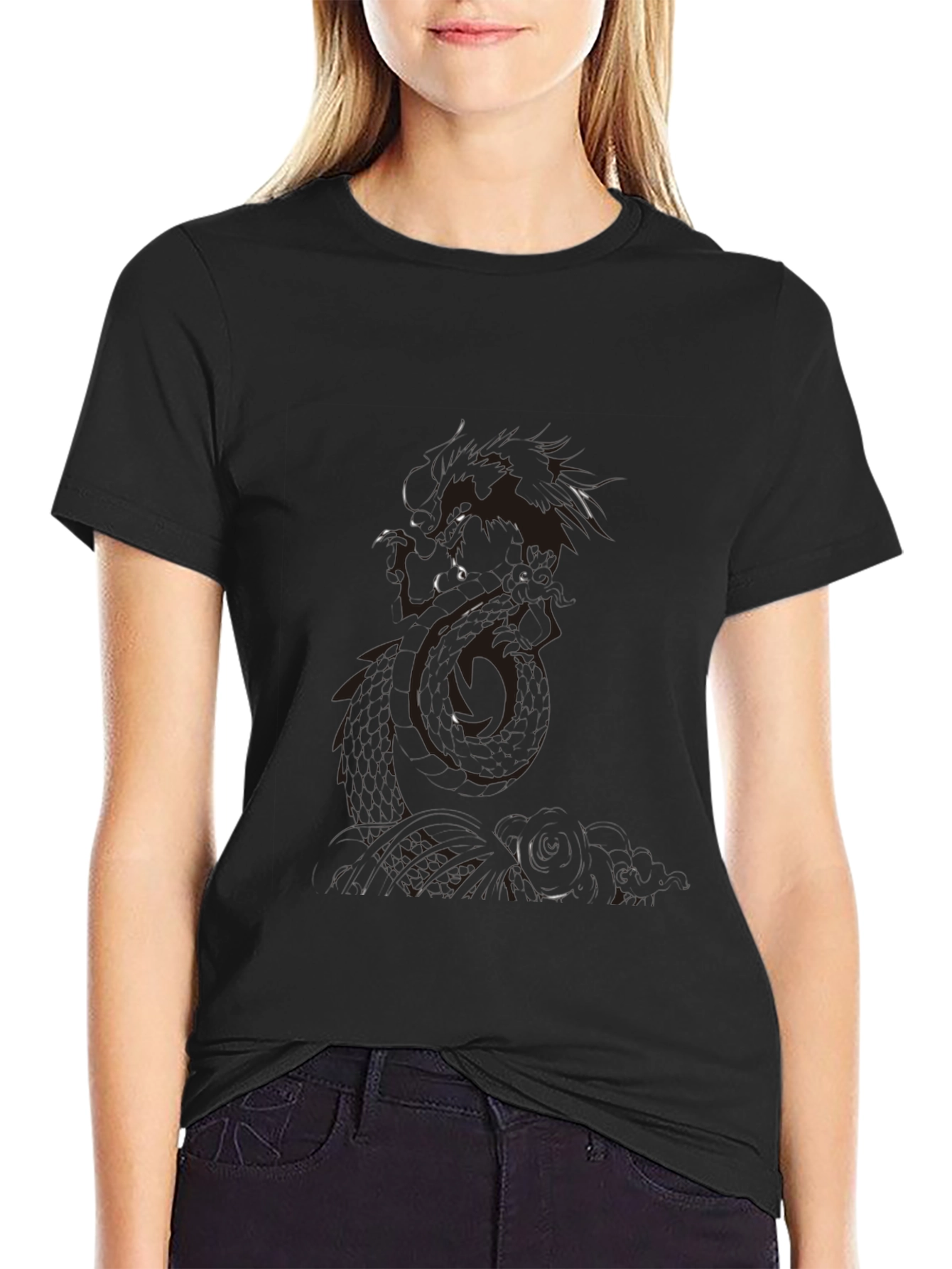 Mens Black Graphic Tee - Dragon Print
