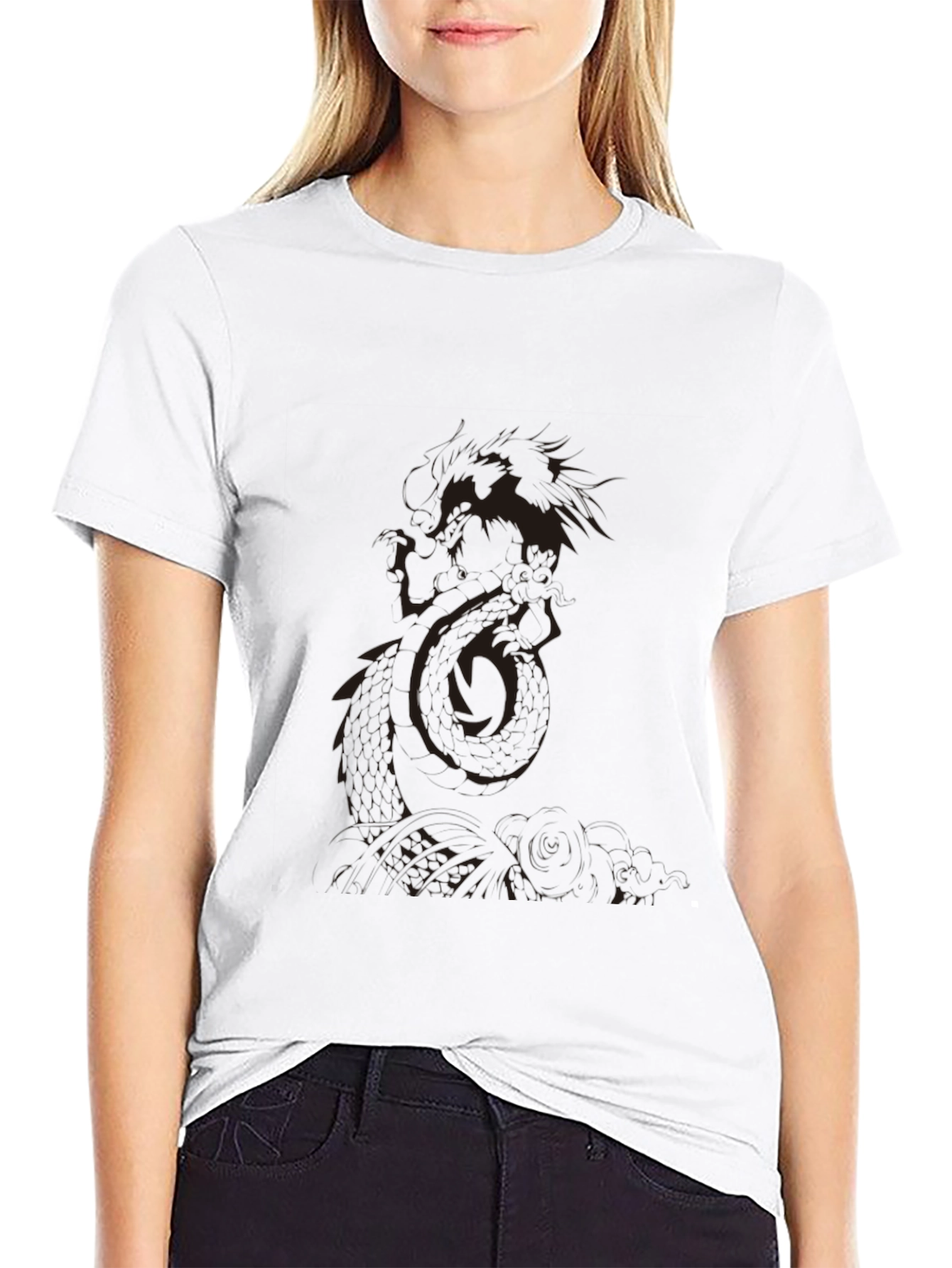 Mens Black Graphic Tee - Dragon Print