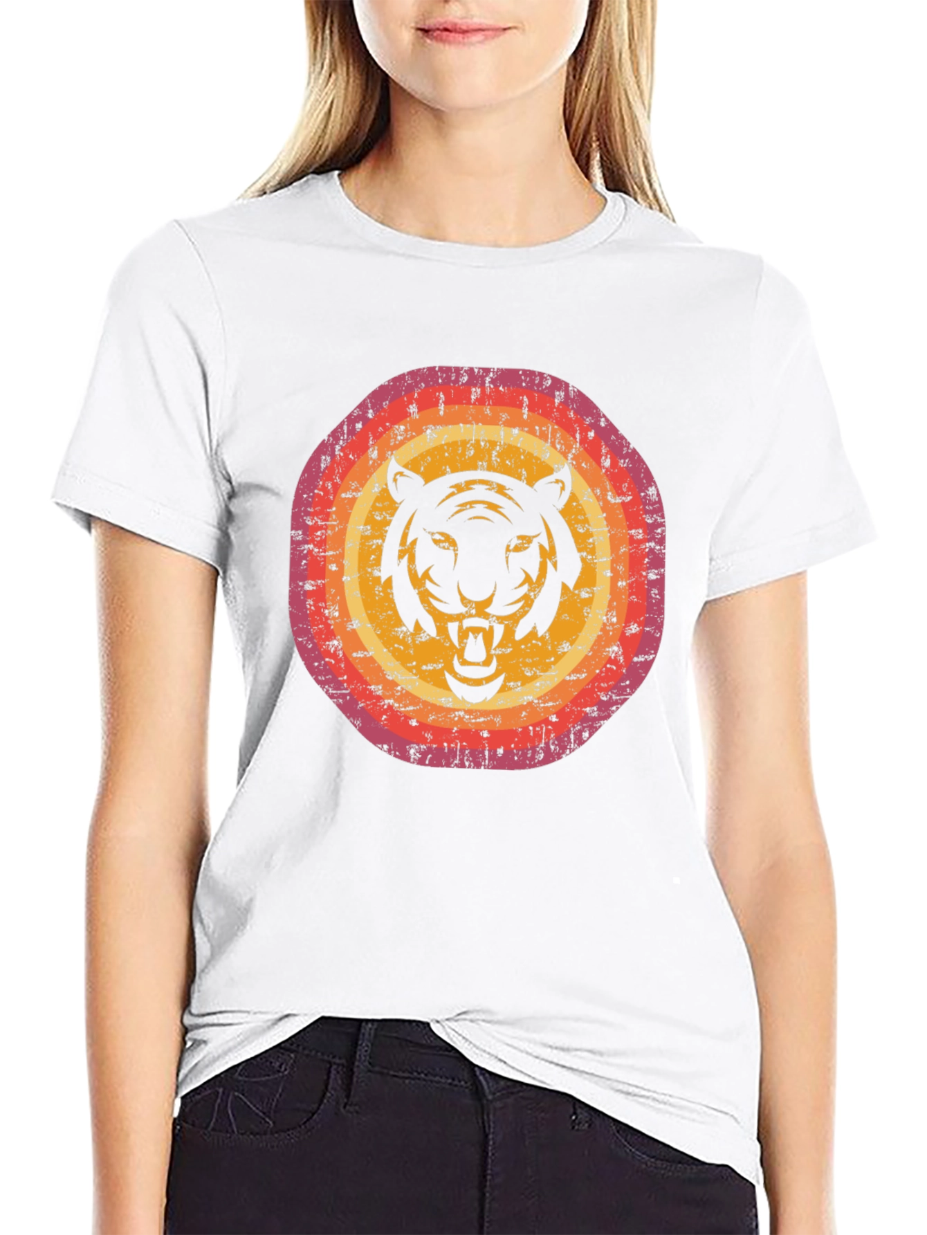 Retro Tiger Graphic Tee - Black Cotton Blend