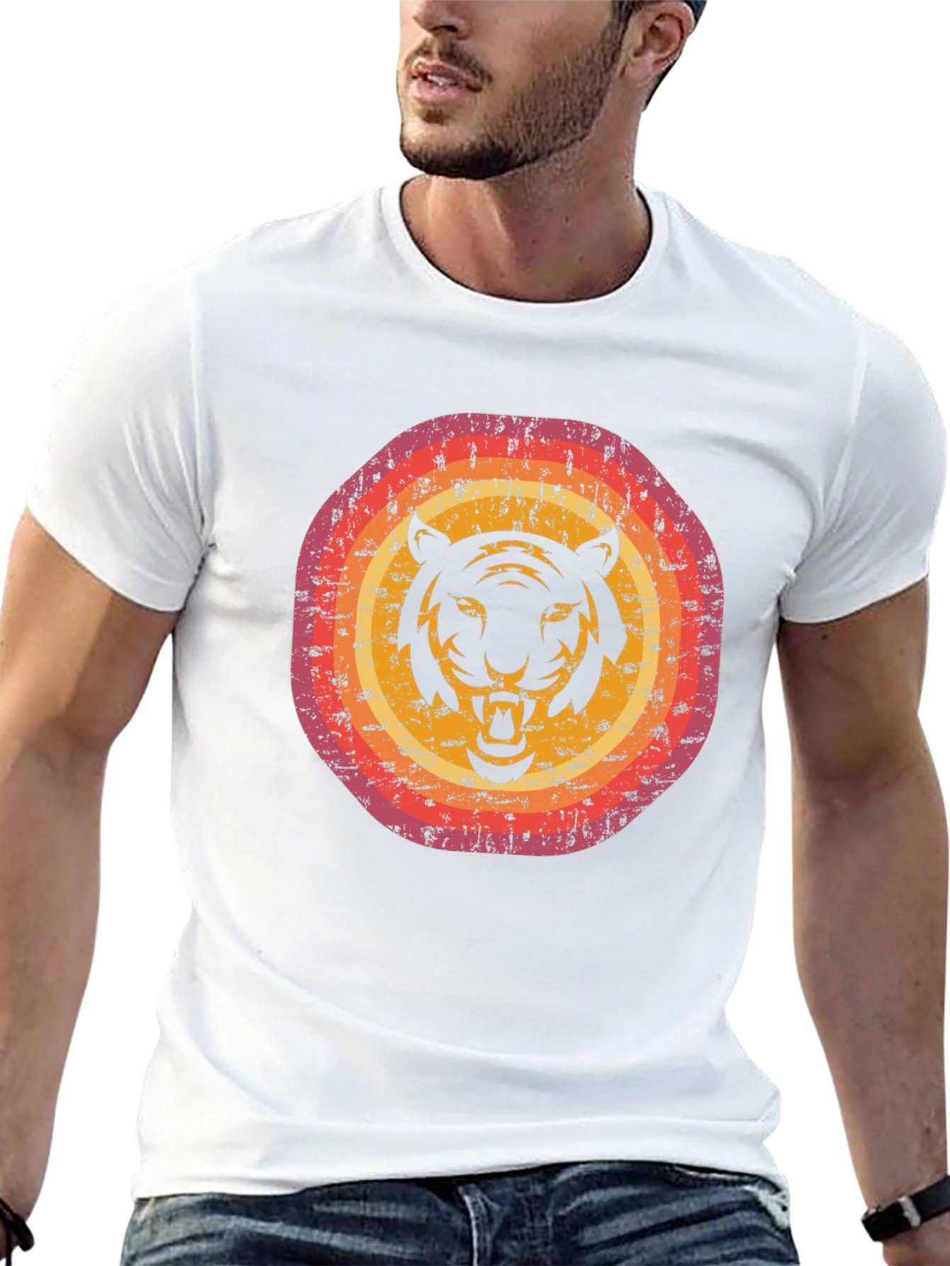 Retro Tiger Graphic Tee - Black Cotton Blend
