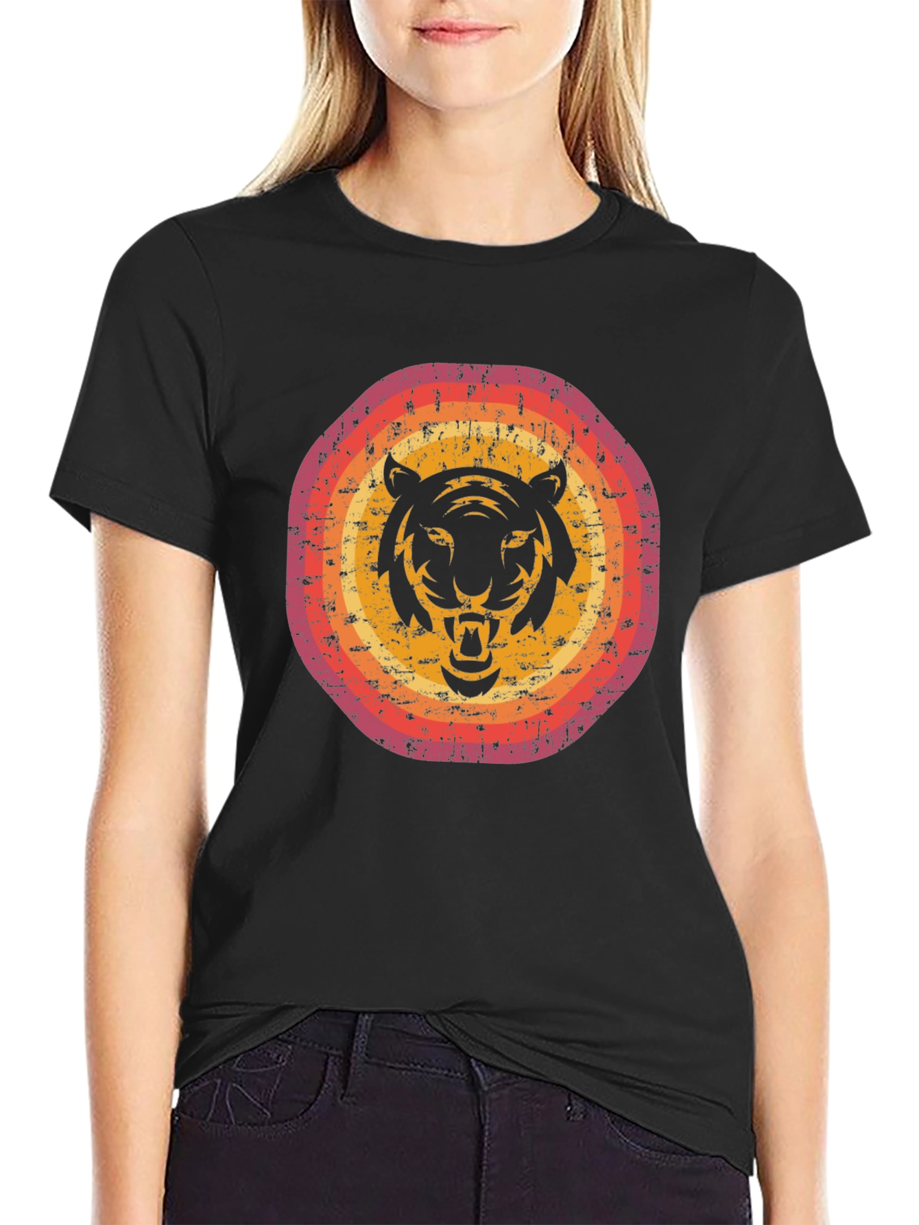 Retro Tiger Graphic Tee - Black Cotton Blend