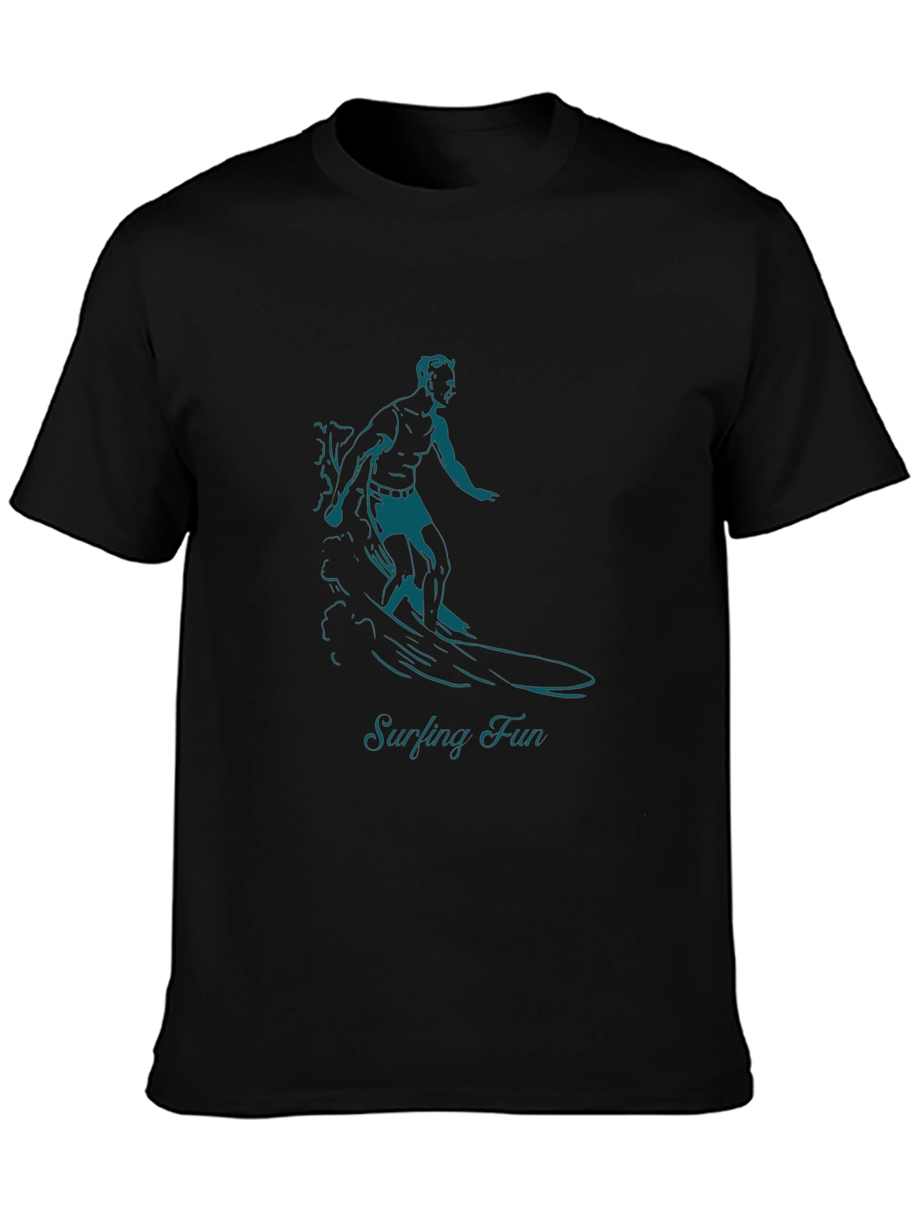 Surfing Fun Graphic Black T-Shirt