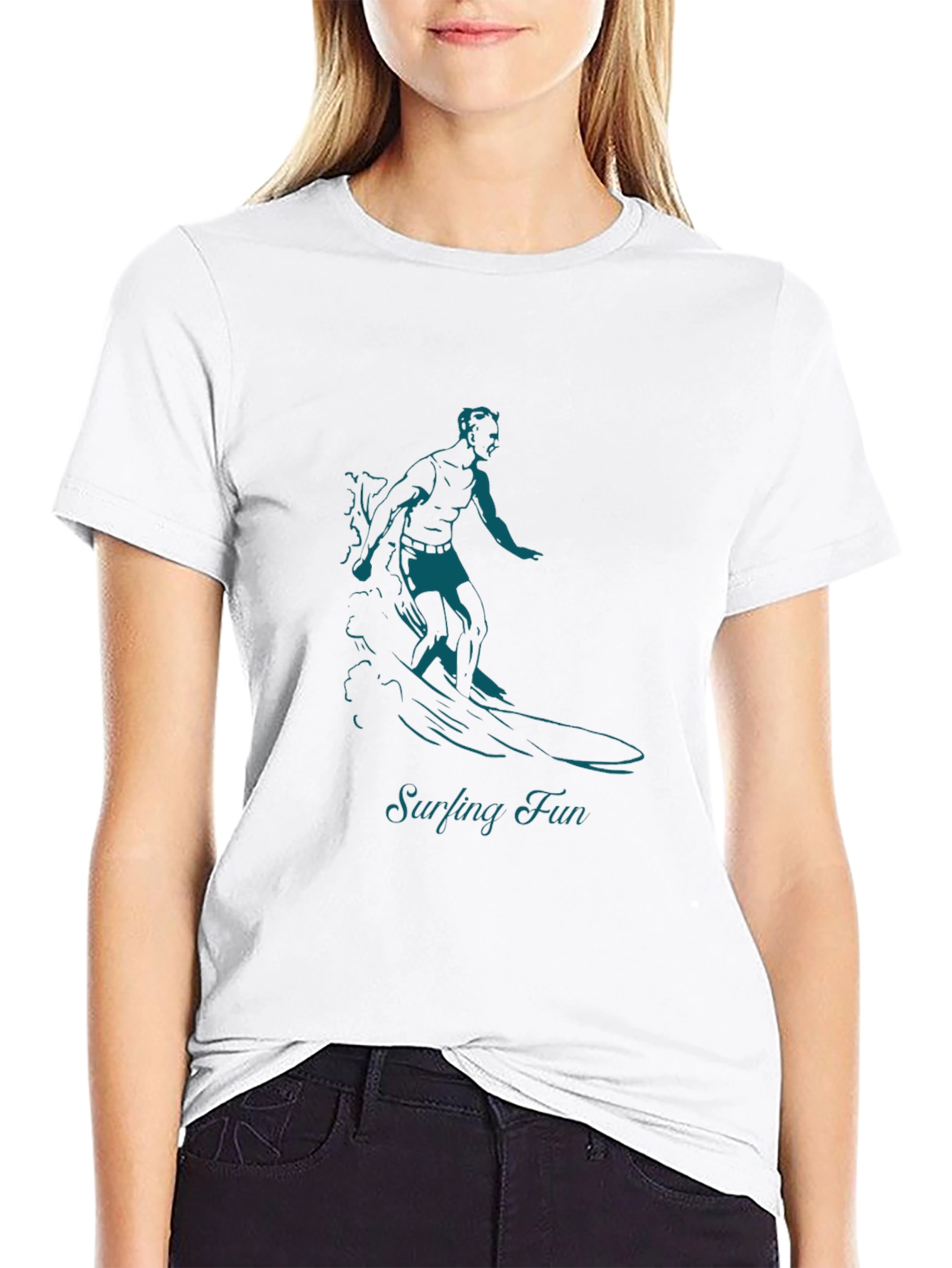 Surfing Fun Graphic Black T-Shirt