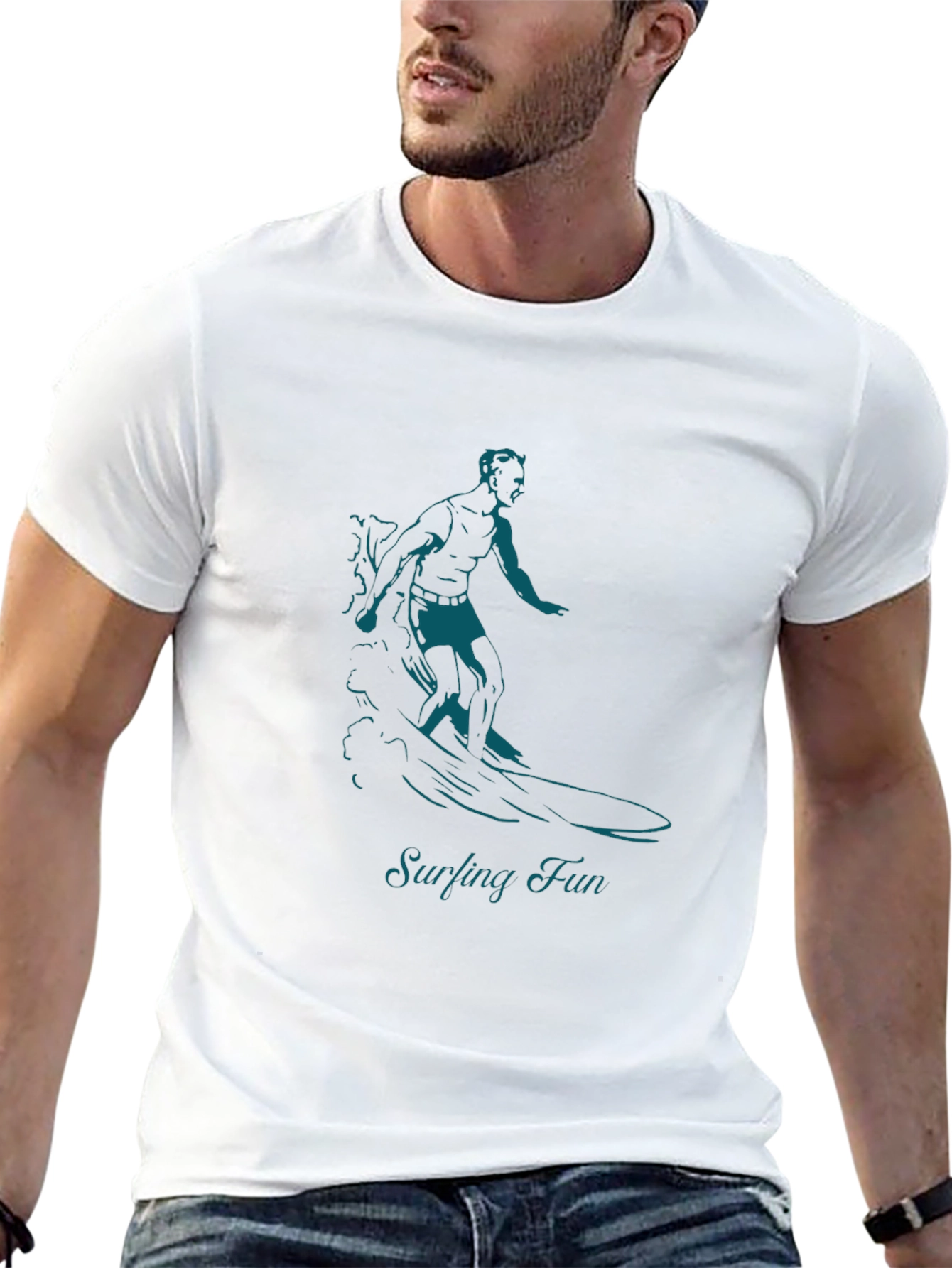 Surfing Fun Graphic Black T-Shirt