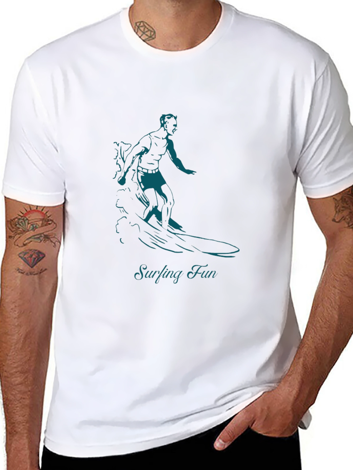 Surfing Fun Graphic Black T-Shirt