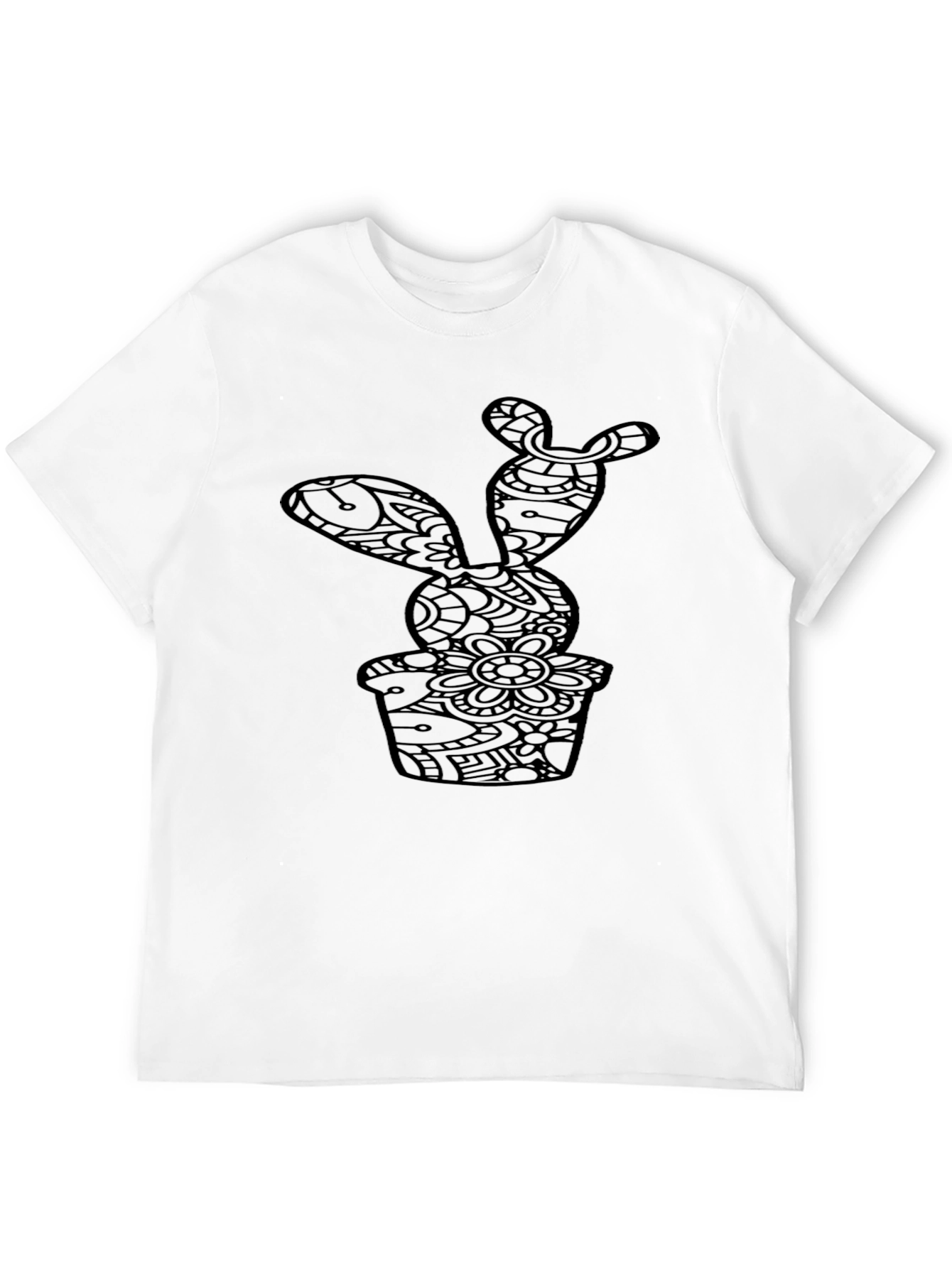 Black Cactus Print Crew Neck T-Shirt