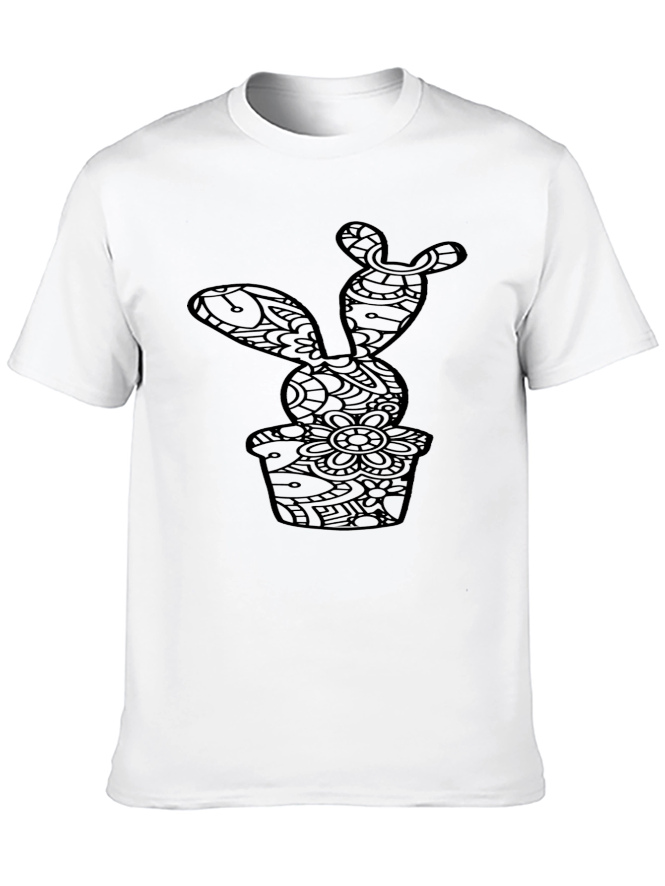 Black Cactus Print Crew Neck T-Shirt