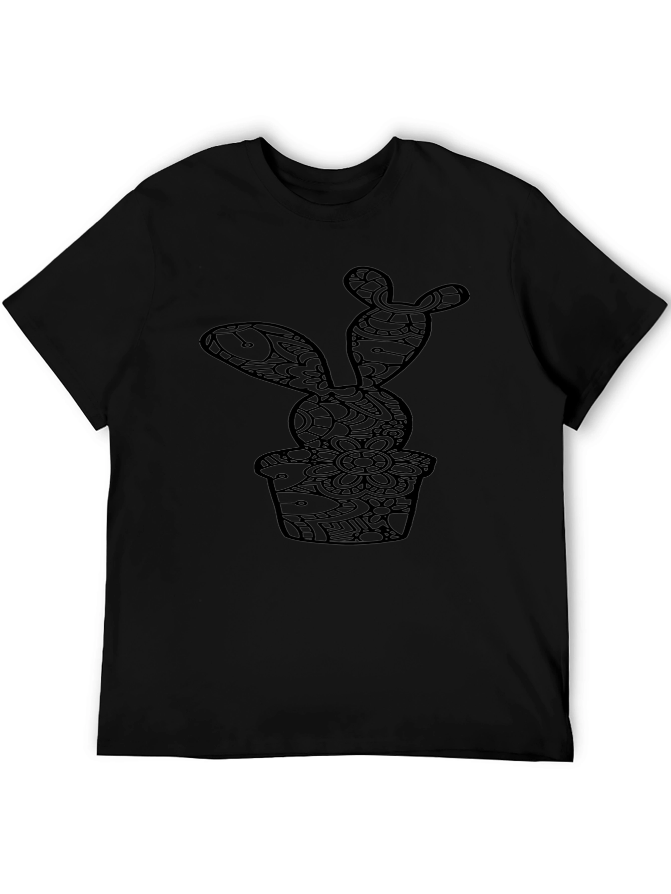 Black Cactus Print Crew Neck T-Shirt