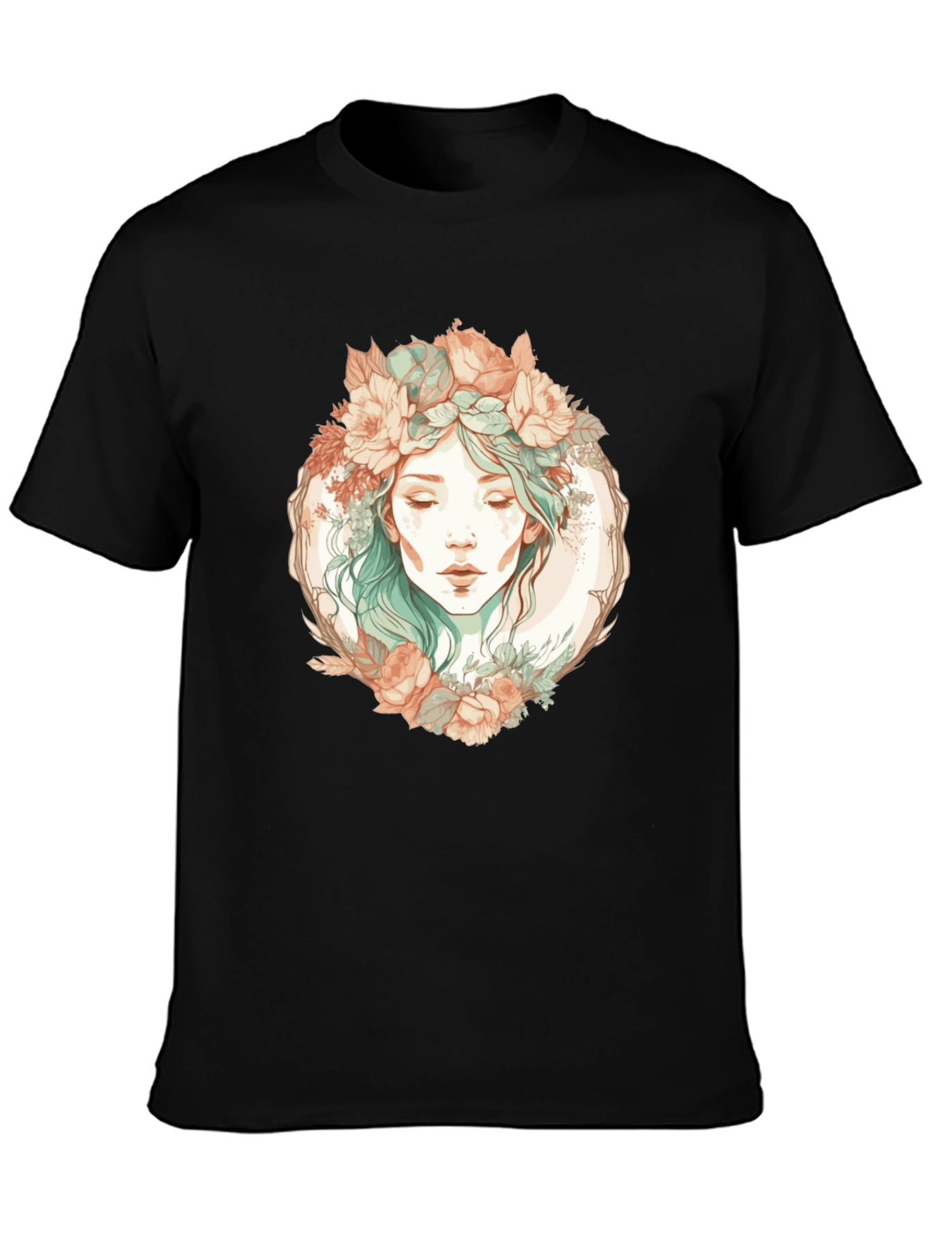Floral Goddess Graphic Black T-Shirt