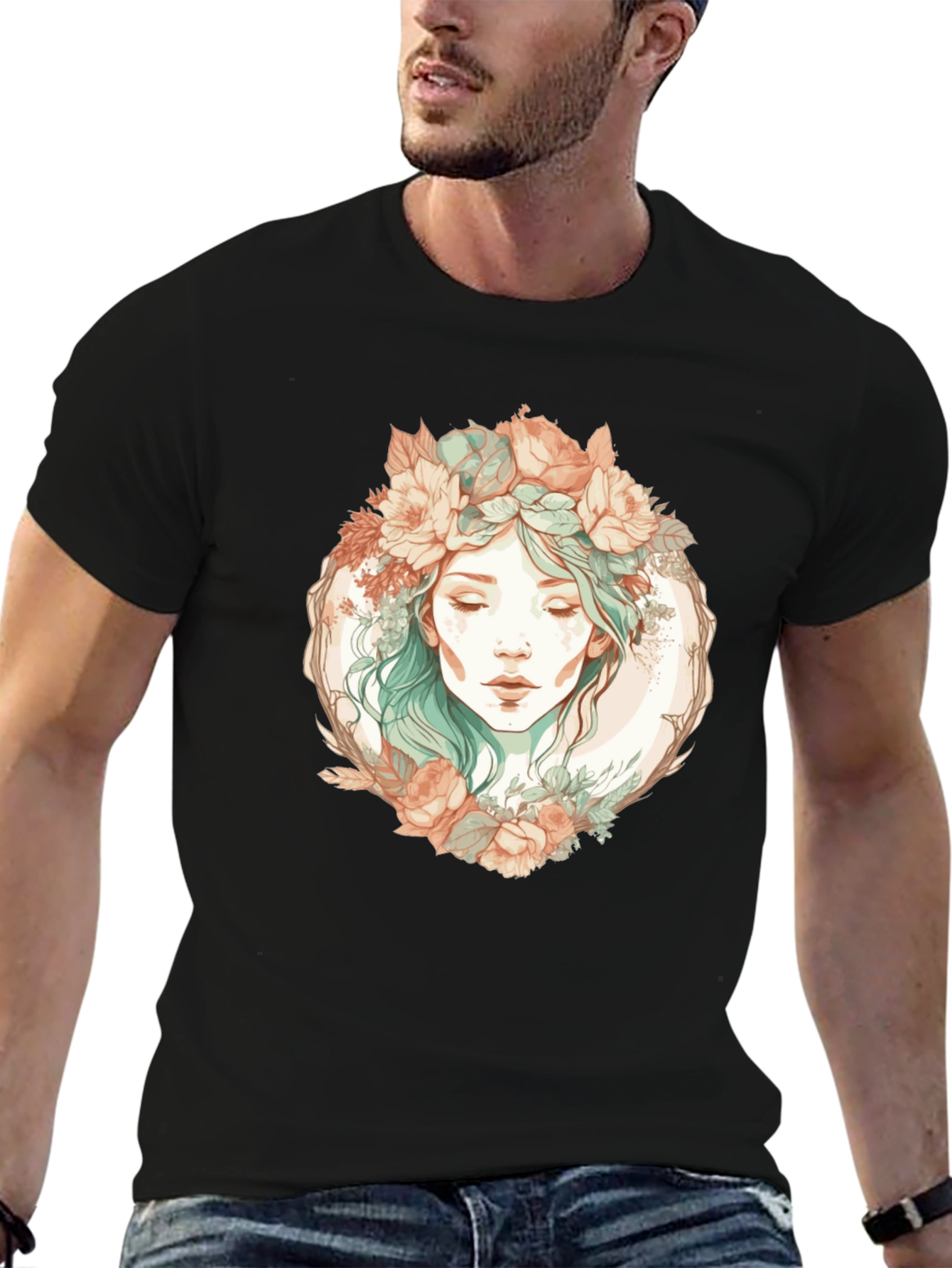 Floral Goddess Graphic Black T-Shirt