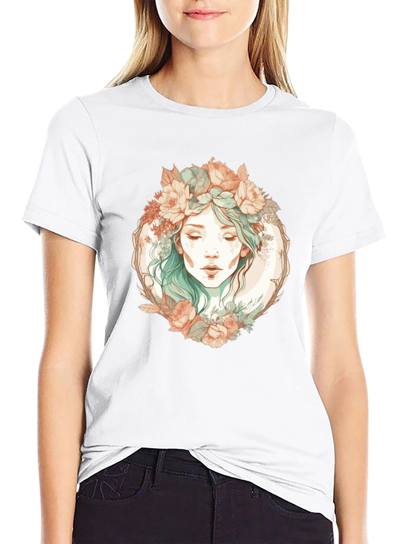 Floral Goddess Graphic Black T-Shirt