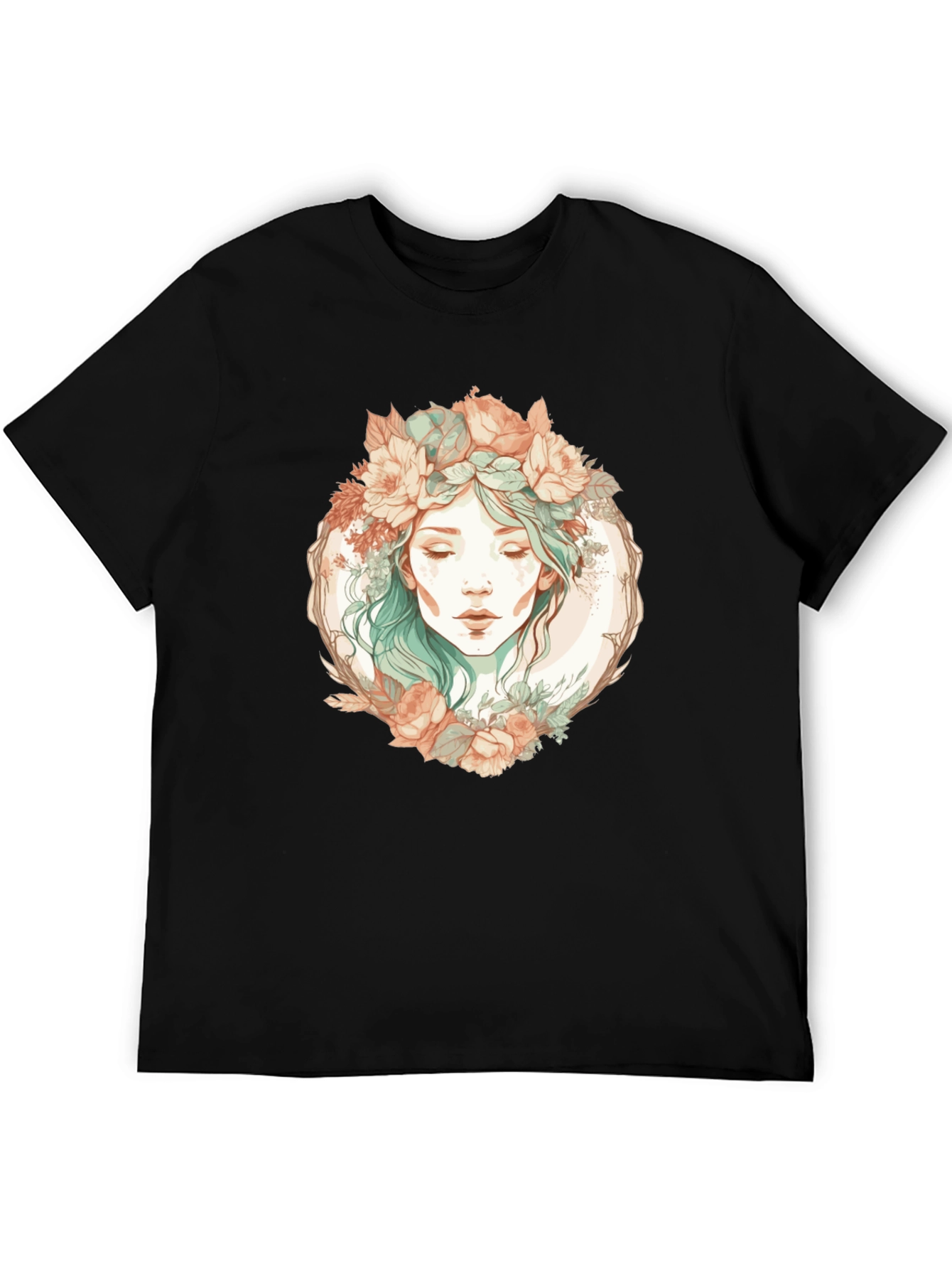Floral Goddess Graphic Black T-Shirt
