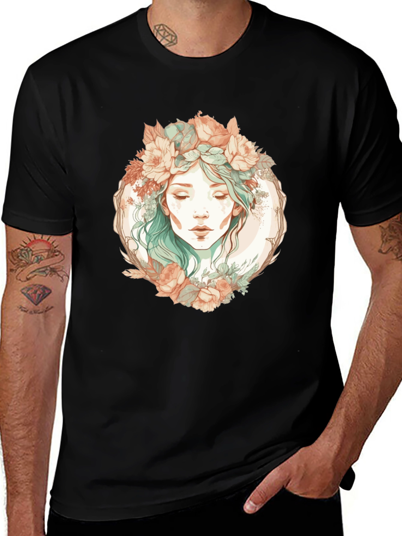 Floral Goddess Graphic Black T-Shirt