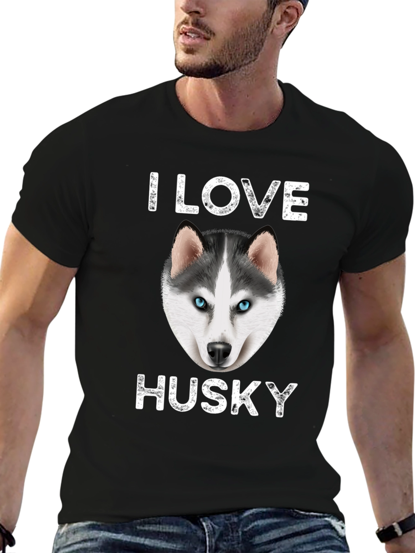 I Love Husky Graphic T-Shirt - Black