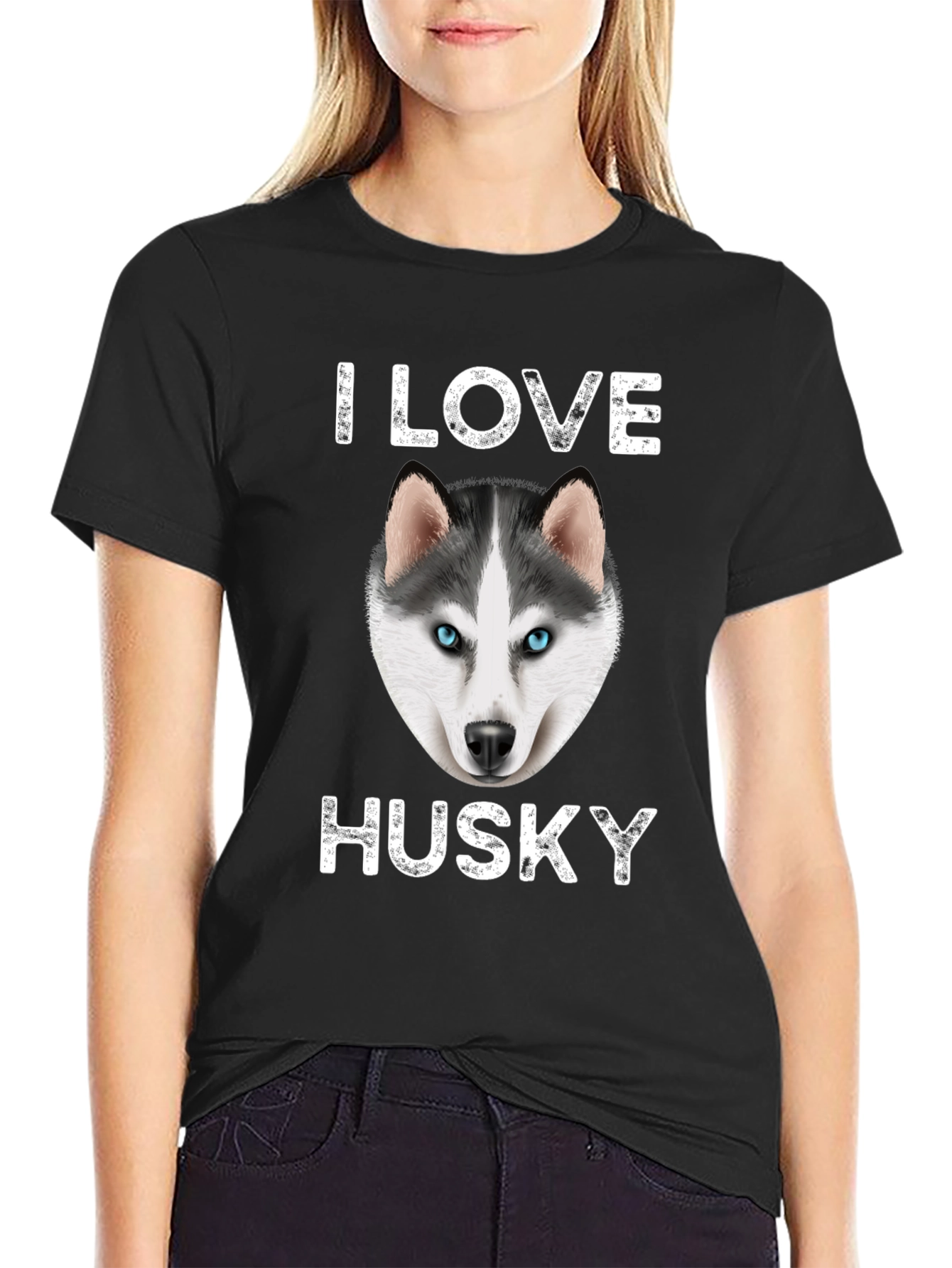 I Love Husky Graphic T-Shirt - Black