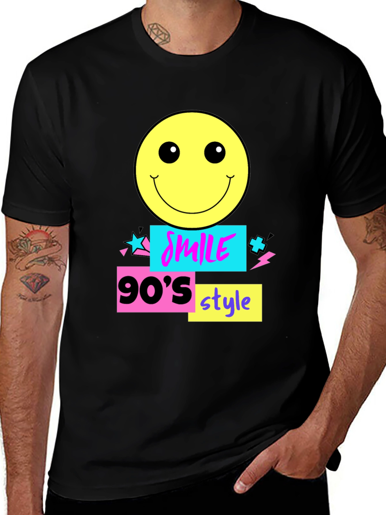 90s Style Smile Graphic Tee - Black