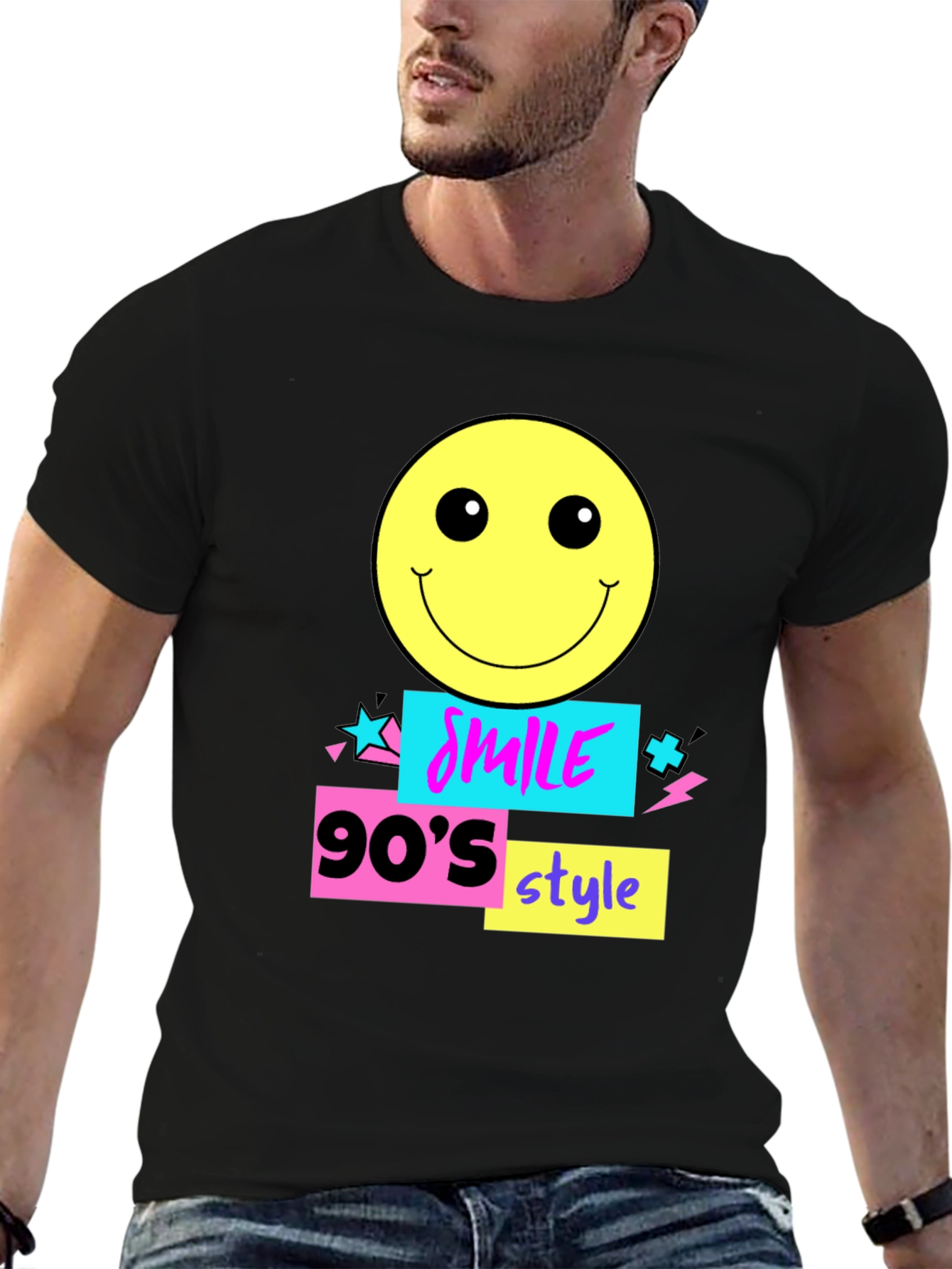 90s Style Smile Graphic Tee - Black