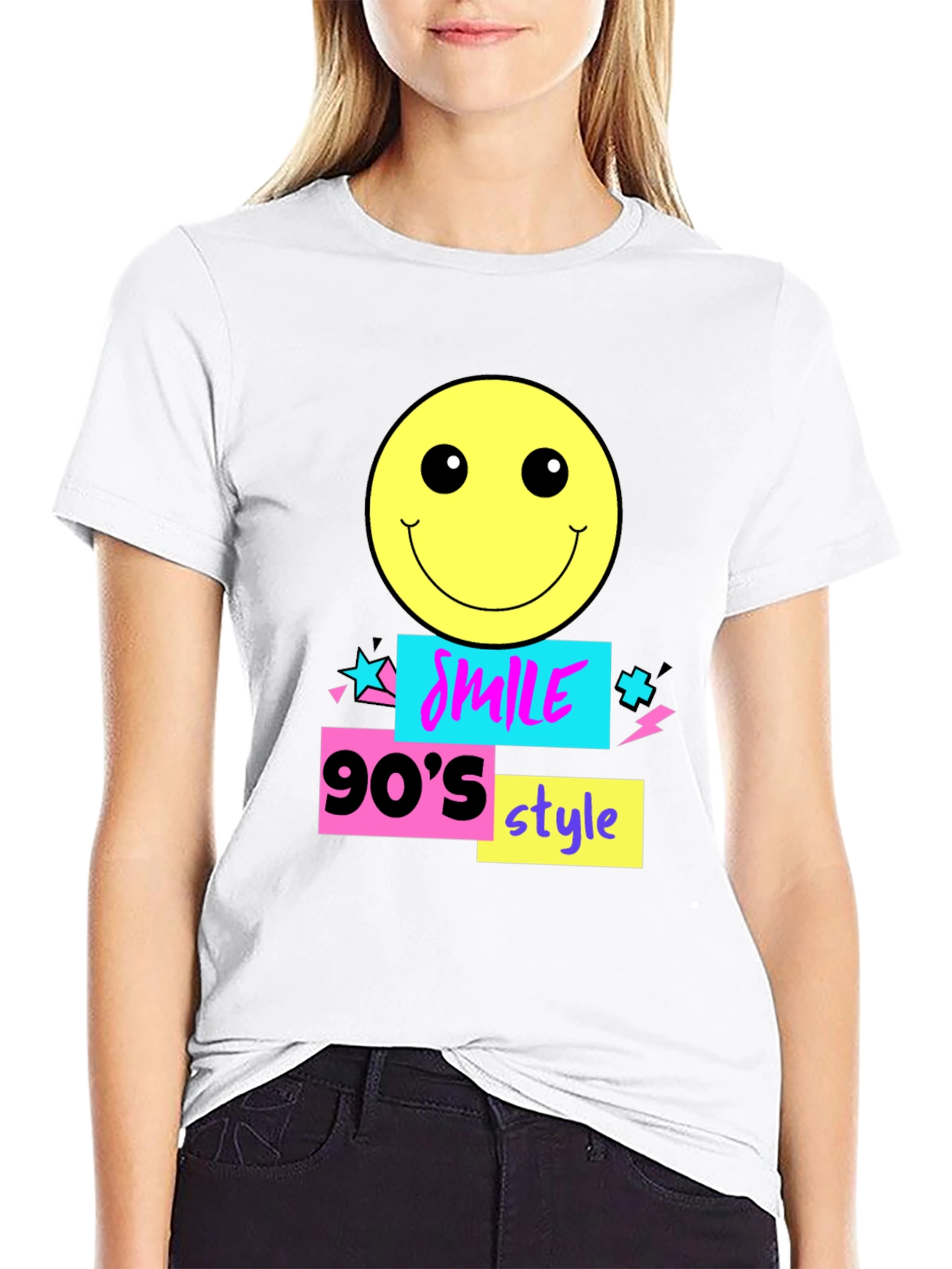 90s Style Smile Graphic Tee - Black