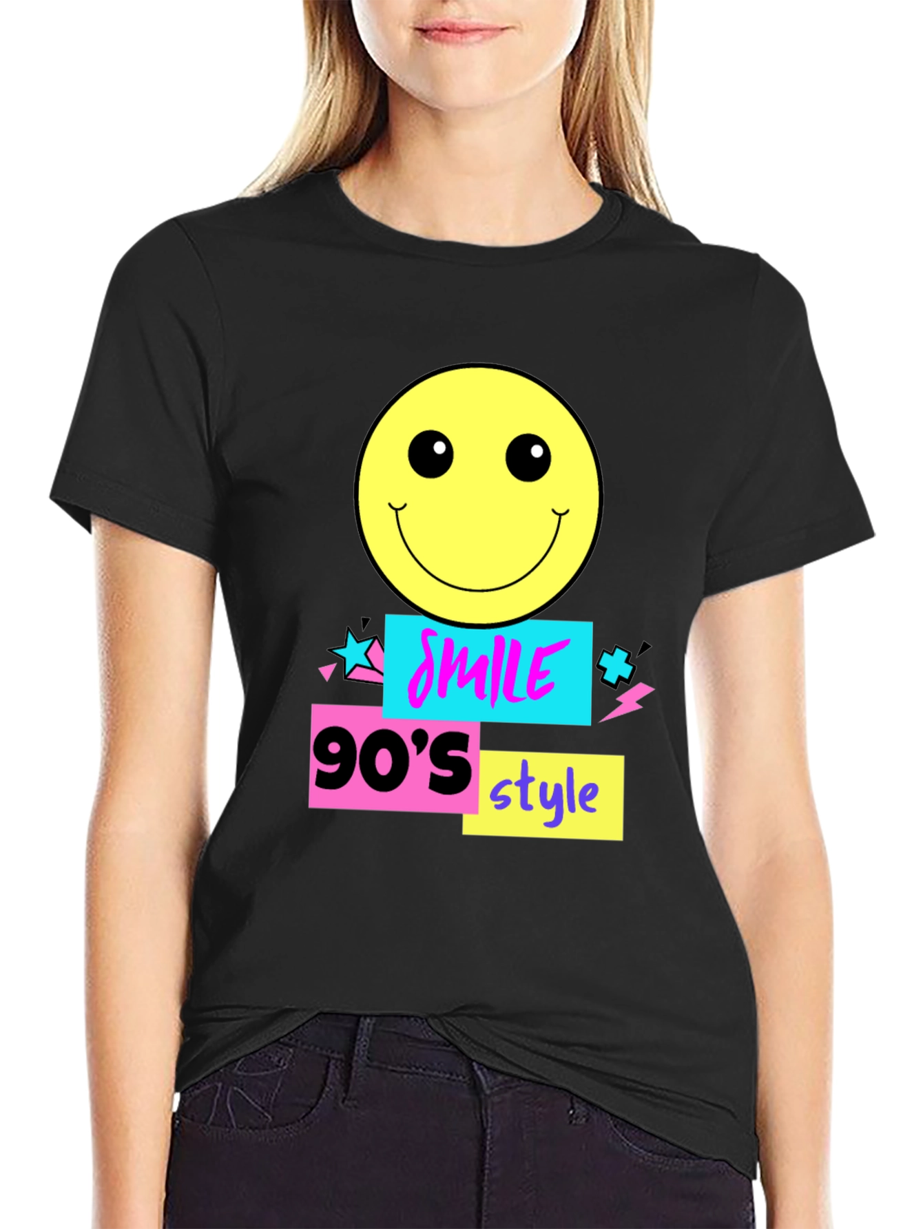 90s Style Smile Graphic Tee - Black