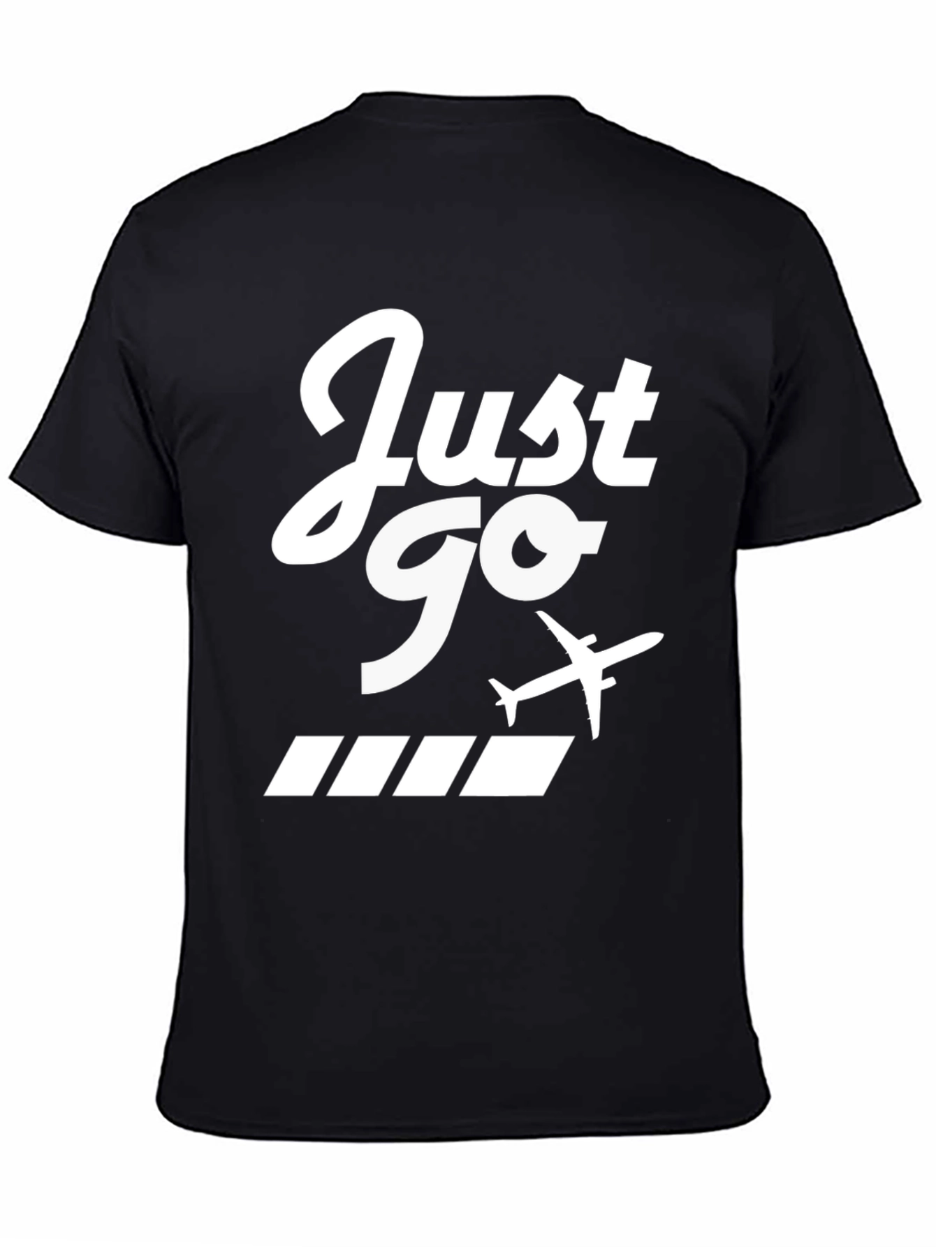 Just Go Airplane Graphic Tee - Black Cotton T-Shirt