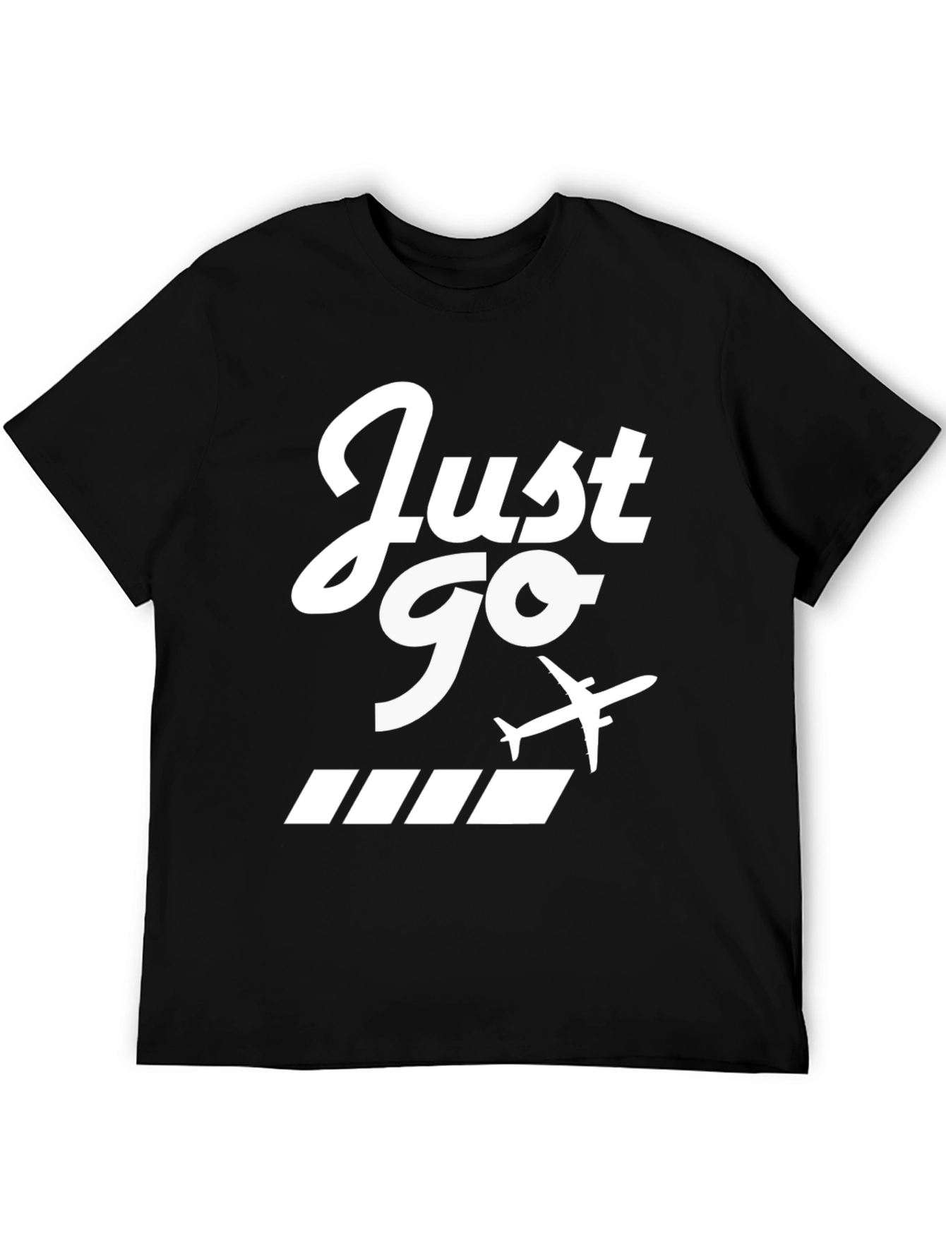 Just Go Airplane Graphic Tee - Black Cotton T-Shirt