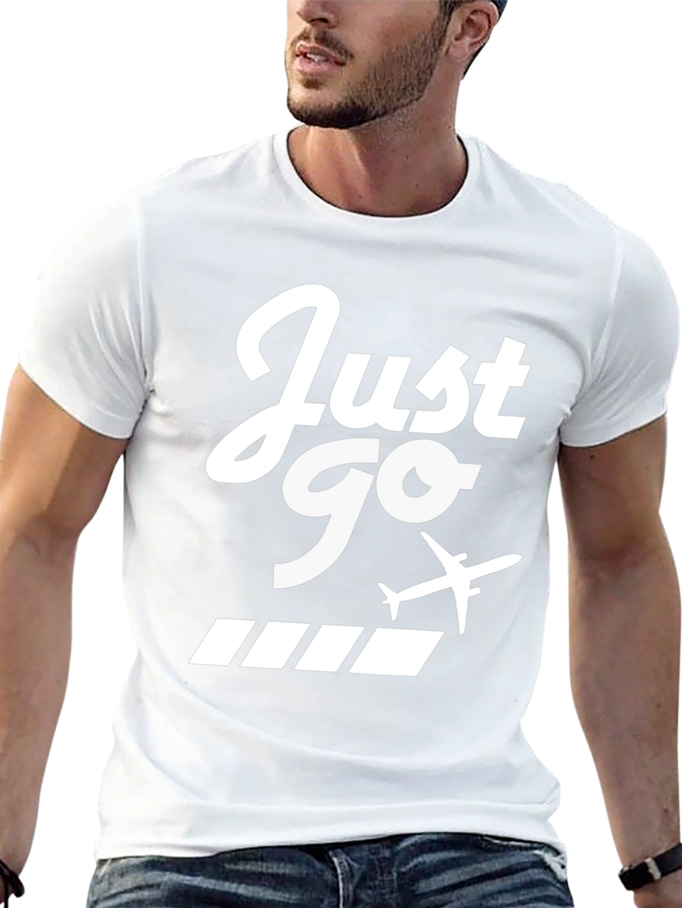 Just Go Airplane Graphic Tee - Black Cotton T-Shirt
