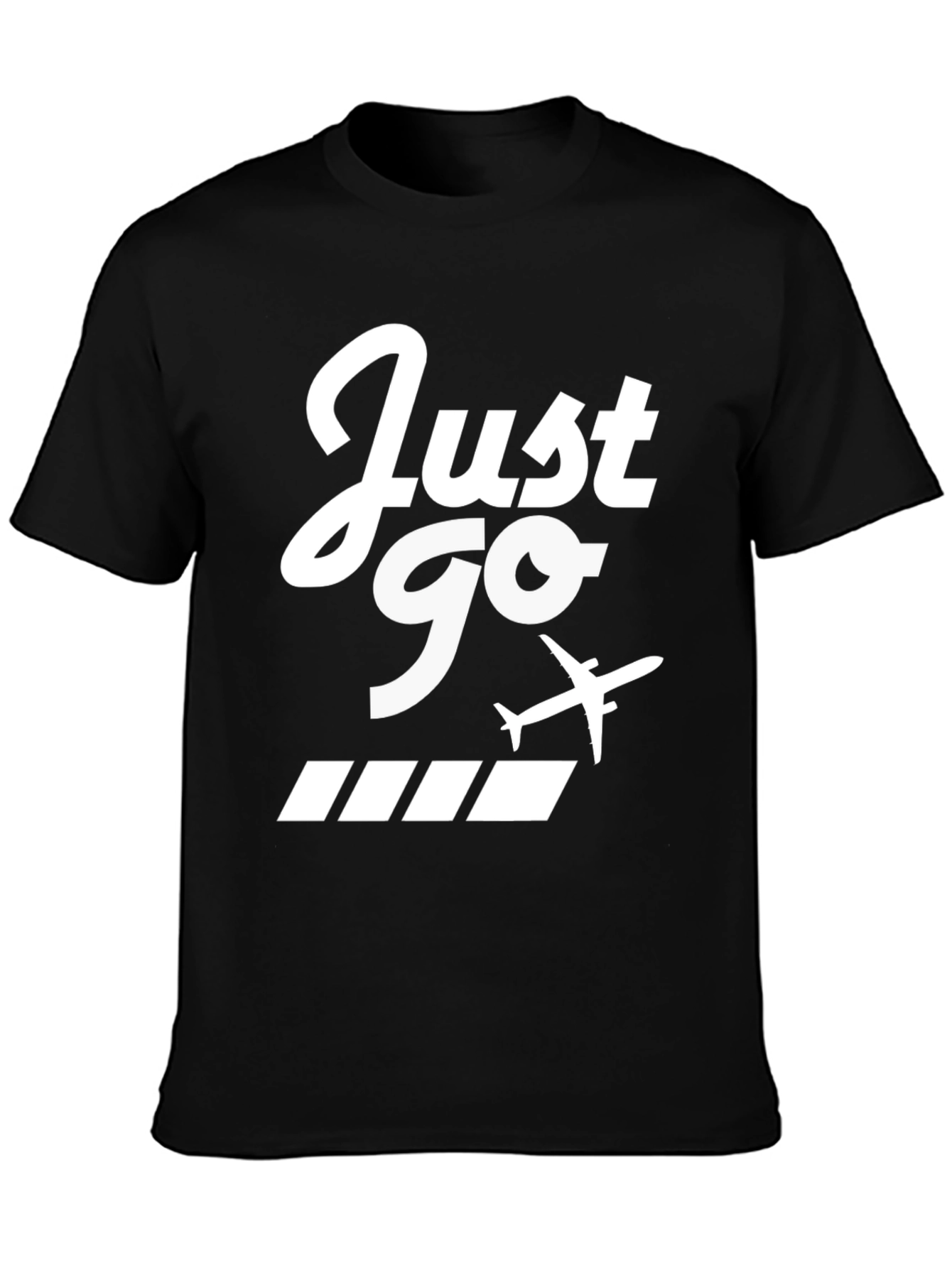 Just Go Airplane Graphic Tee - Black Cotton T-Shirt