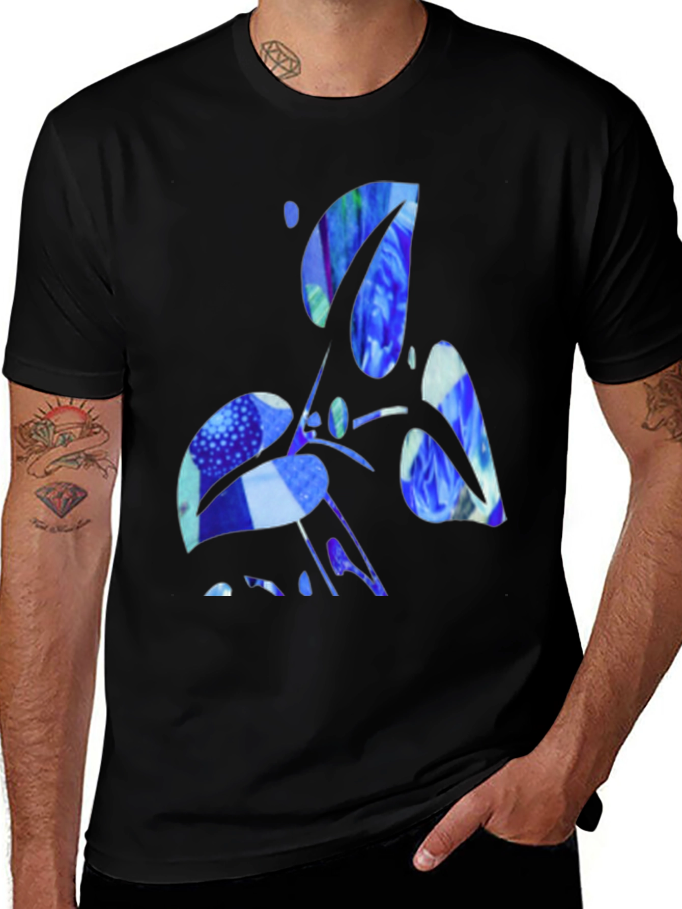 Abstract Blue Graphic Black T-Shirt