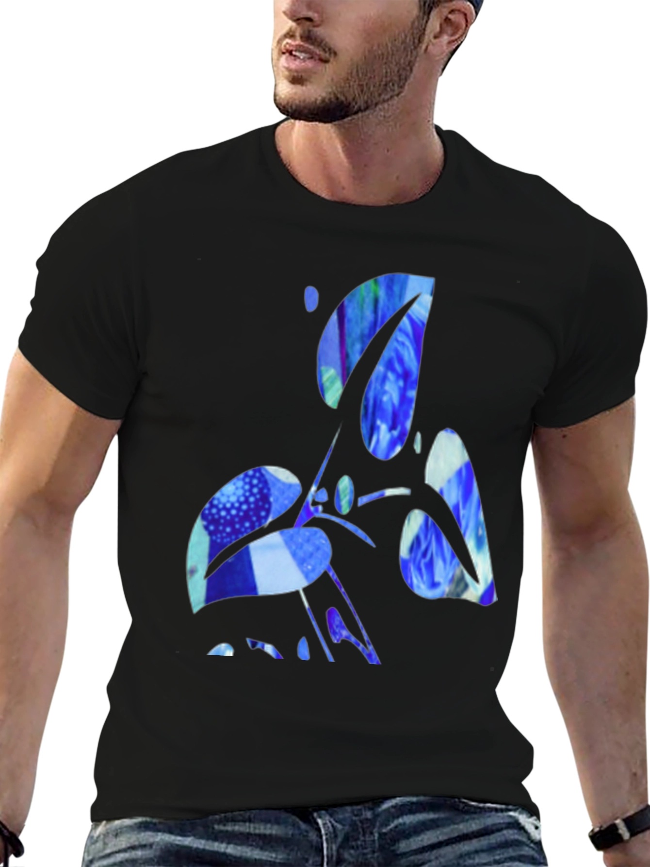 Abstract Blue Graphic Black T-Shirt