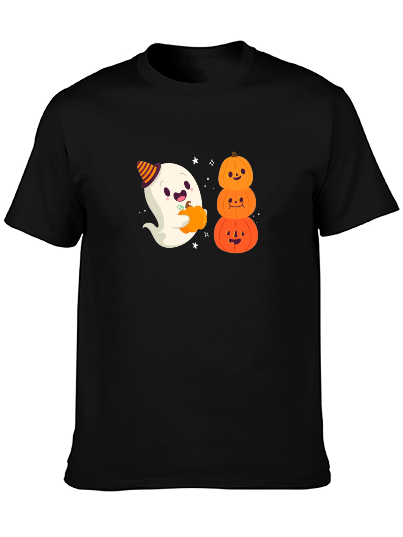 Halloween Ghost & Pumpkins Black T-Shirt