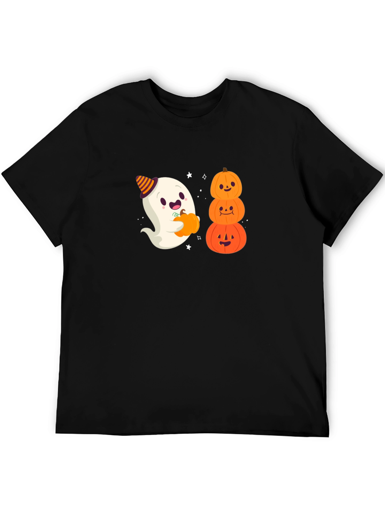 Halloween Ghost & Pumpkins Black T-Shirt