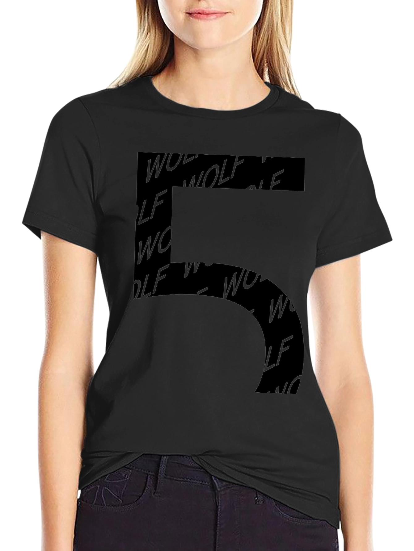 Modern Wolf Print Mens Black Graphic Tee