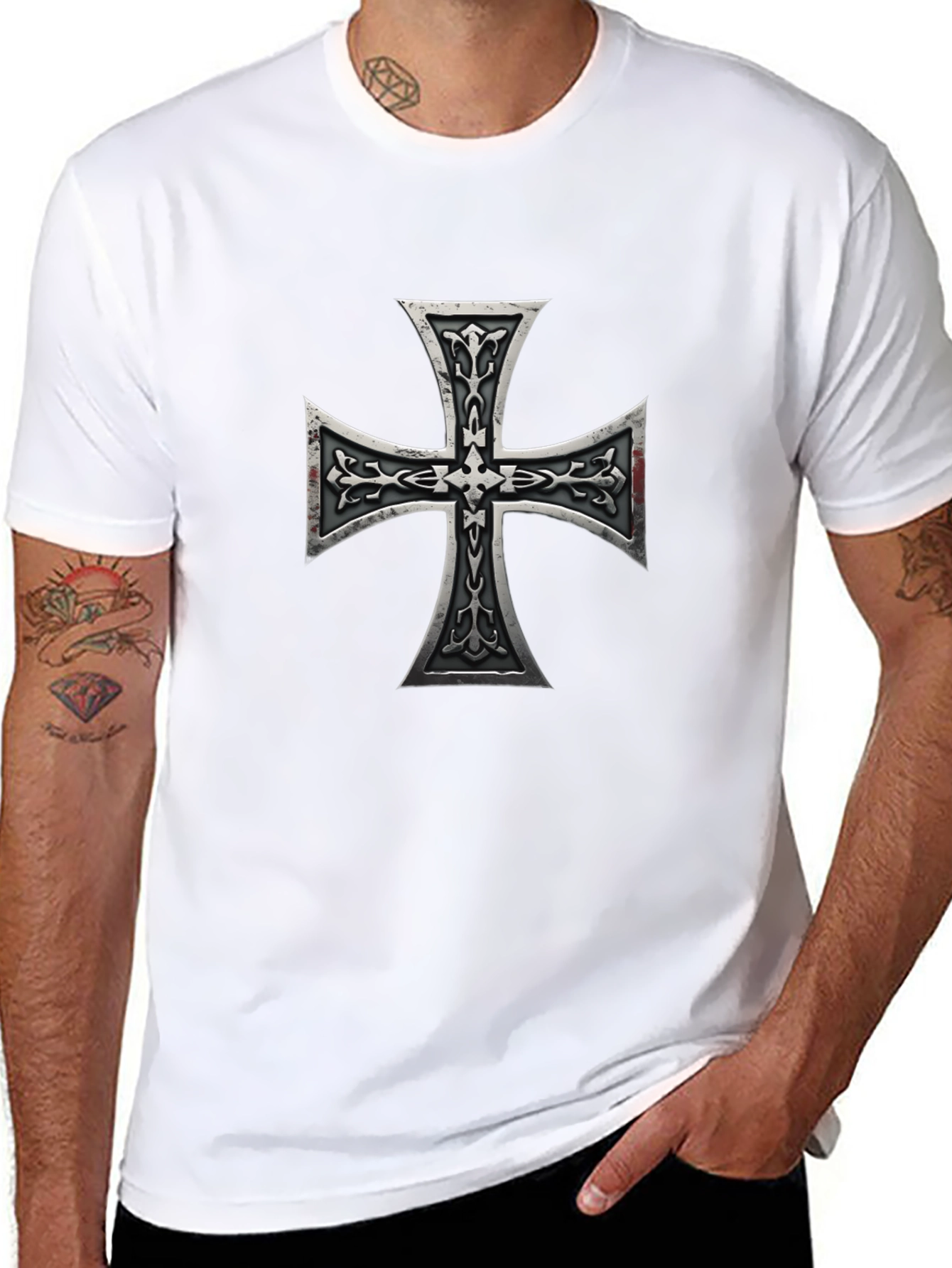 Iron Cross Graphic Print Black T-Shirt