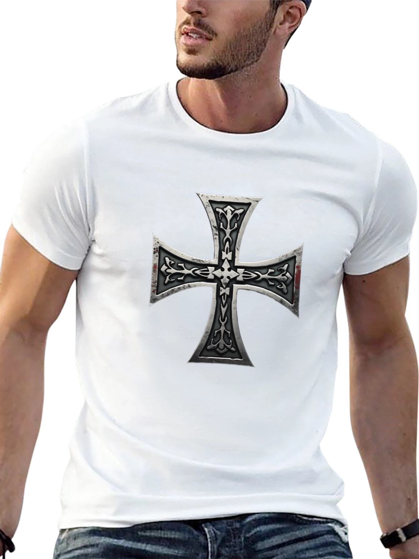 Iron Cross Graphic Print Black T-Shirt