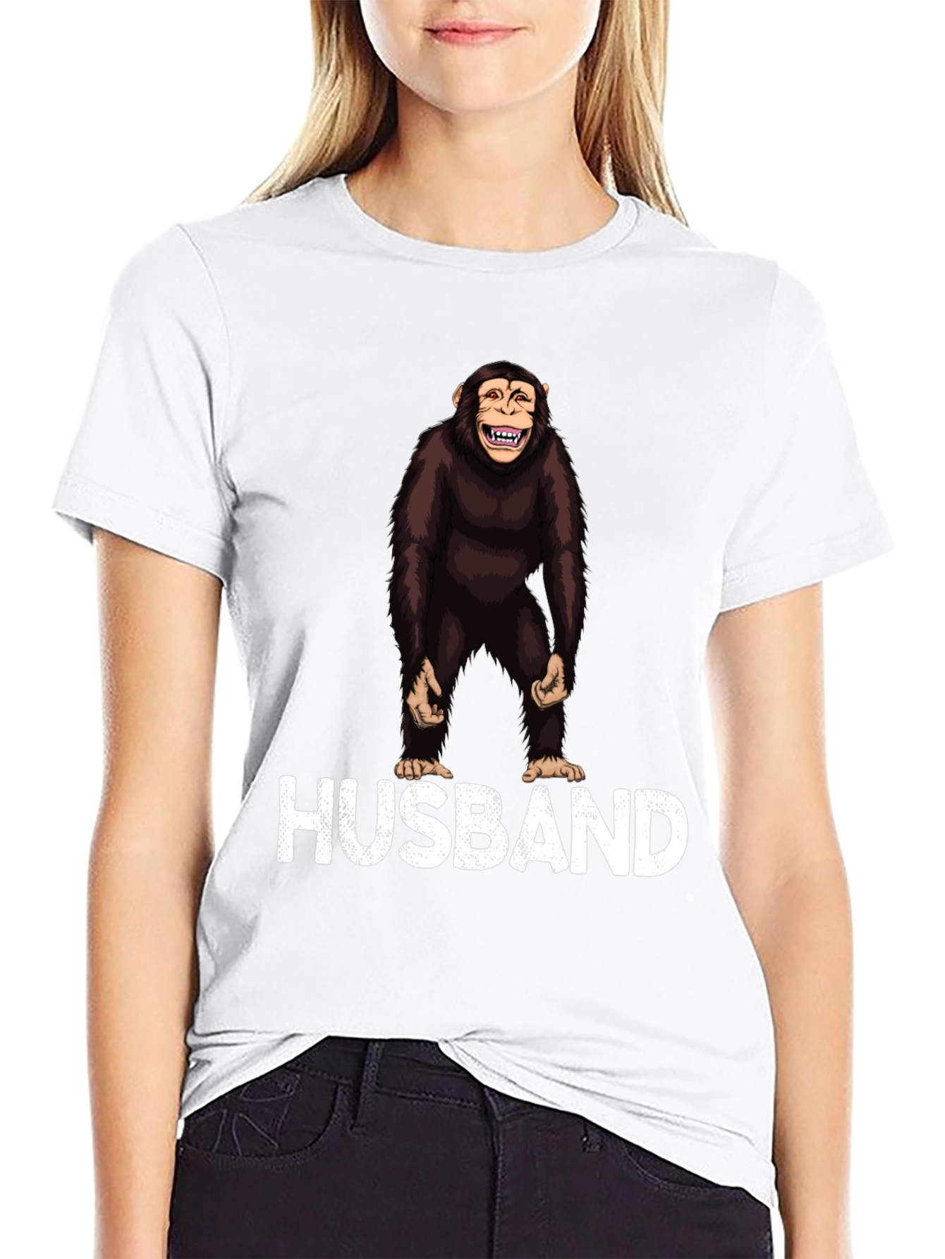 Funny Monkey Husband Graphic Tee - Black Mens T-Shirt