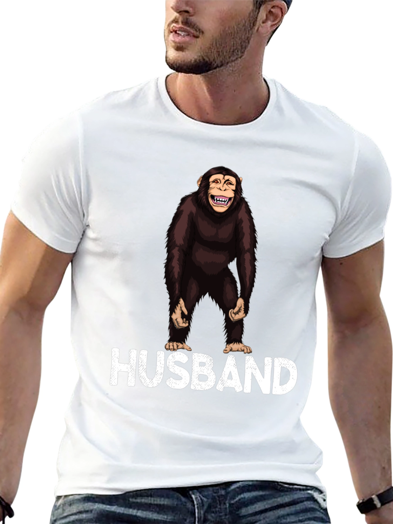 Funny Monkey Husband Graphic Tee - Black Mens T-Shirt