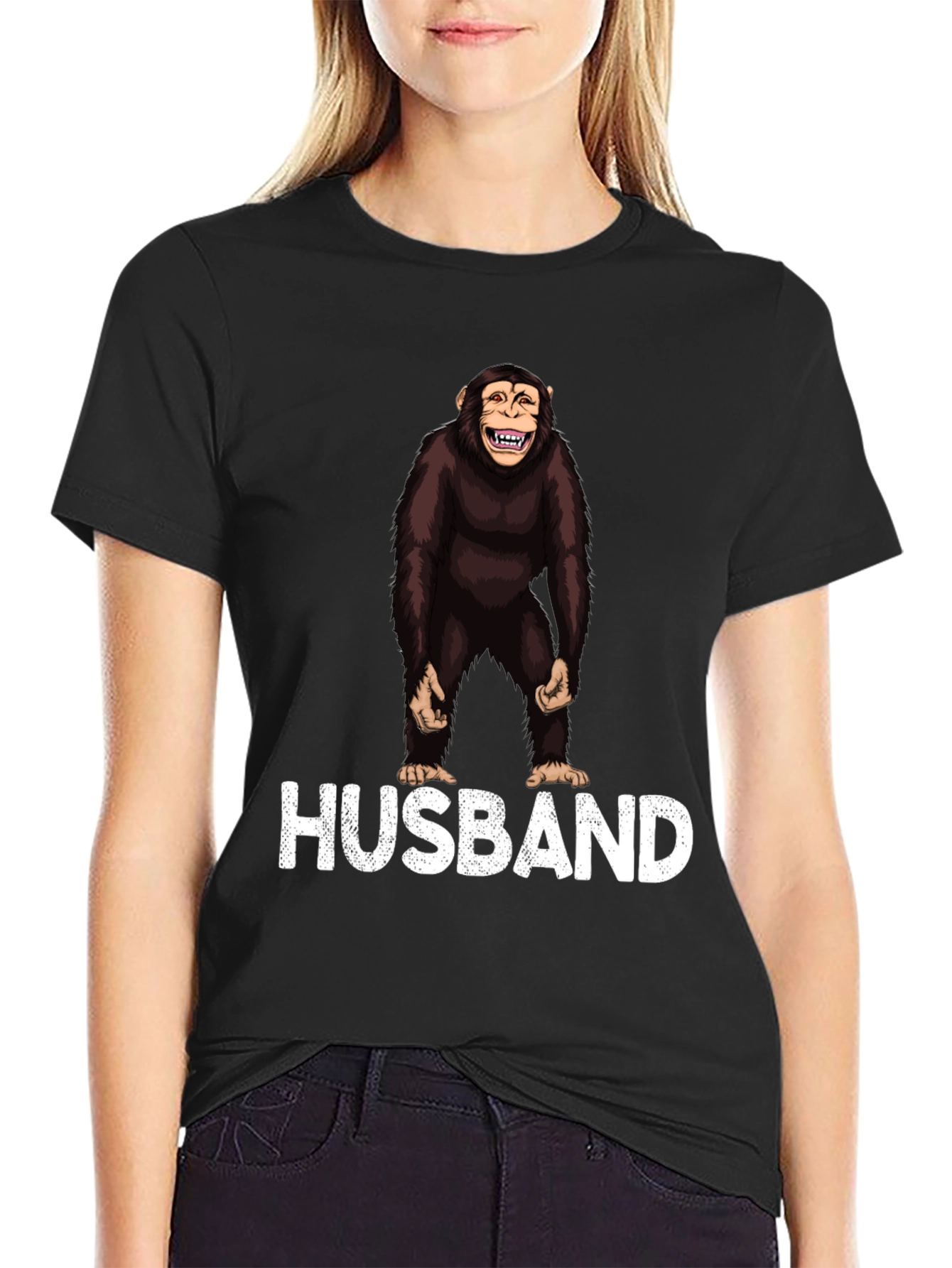 Funny Monkey Husband Graphic Tee - Black Mens T-Shirt