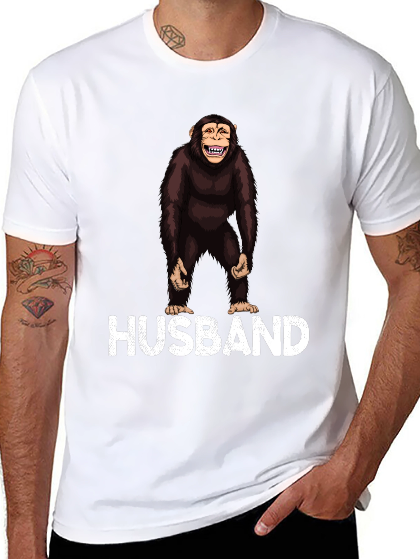 Funny Monkey Husband Graphic Tee - Black Mens T-Shirt