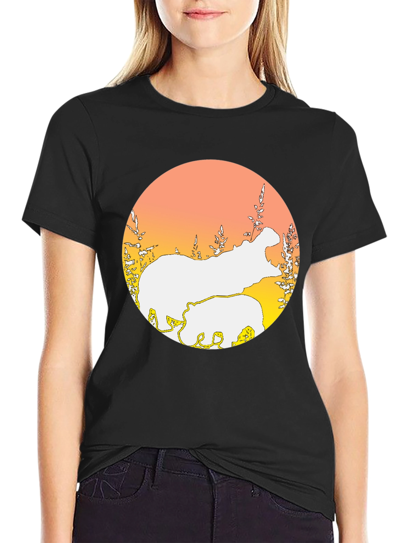 Hippo Silhouette Graphic Tee - Black