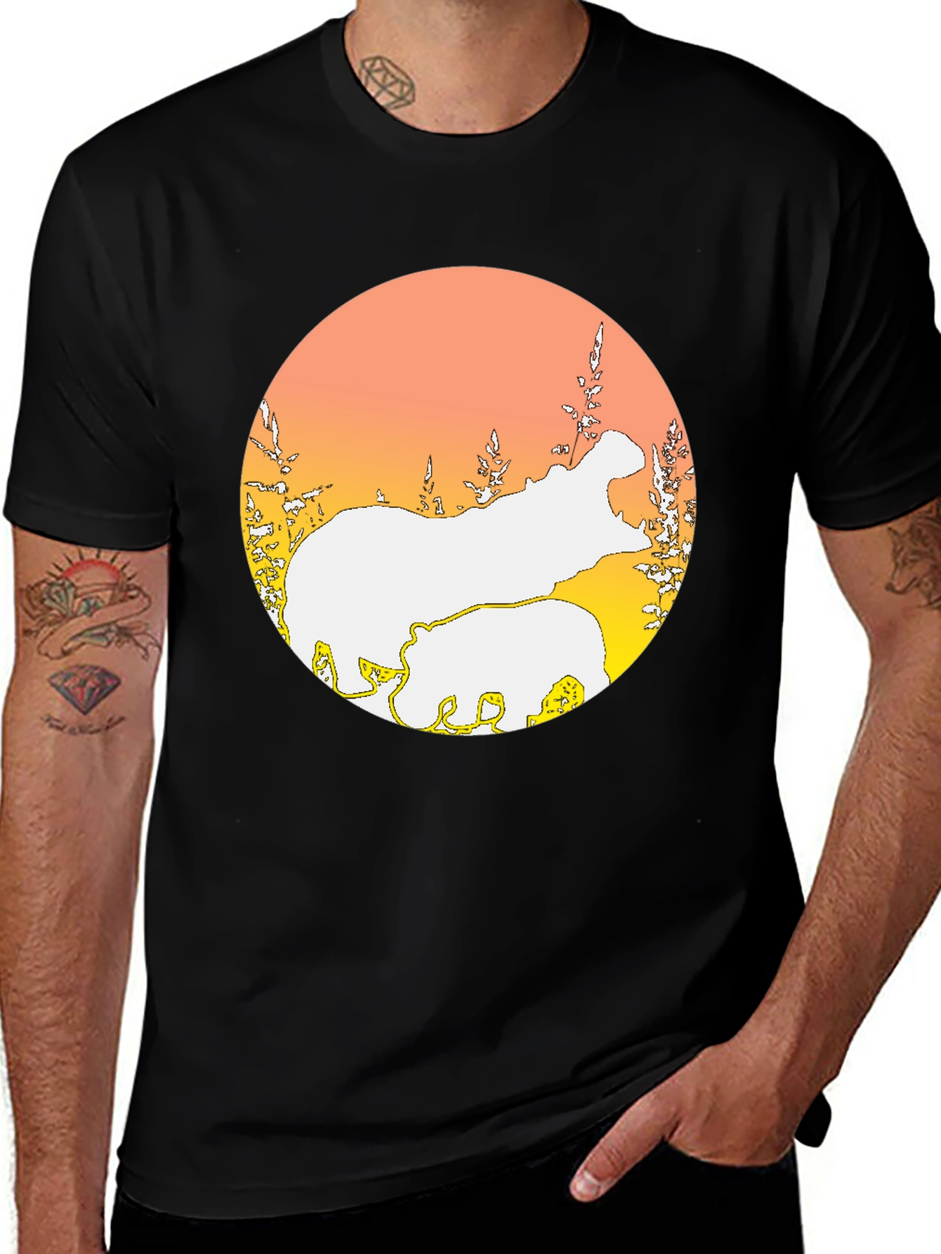 Hippo Silhouette Graphic Tee - Black