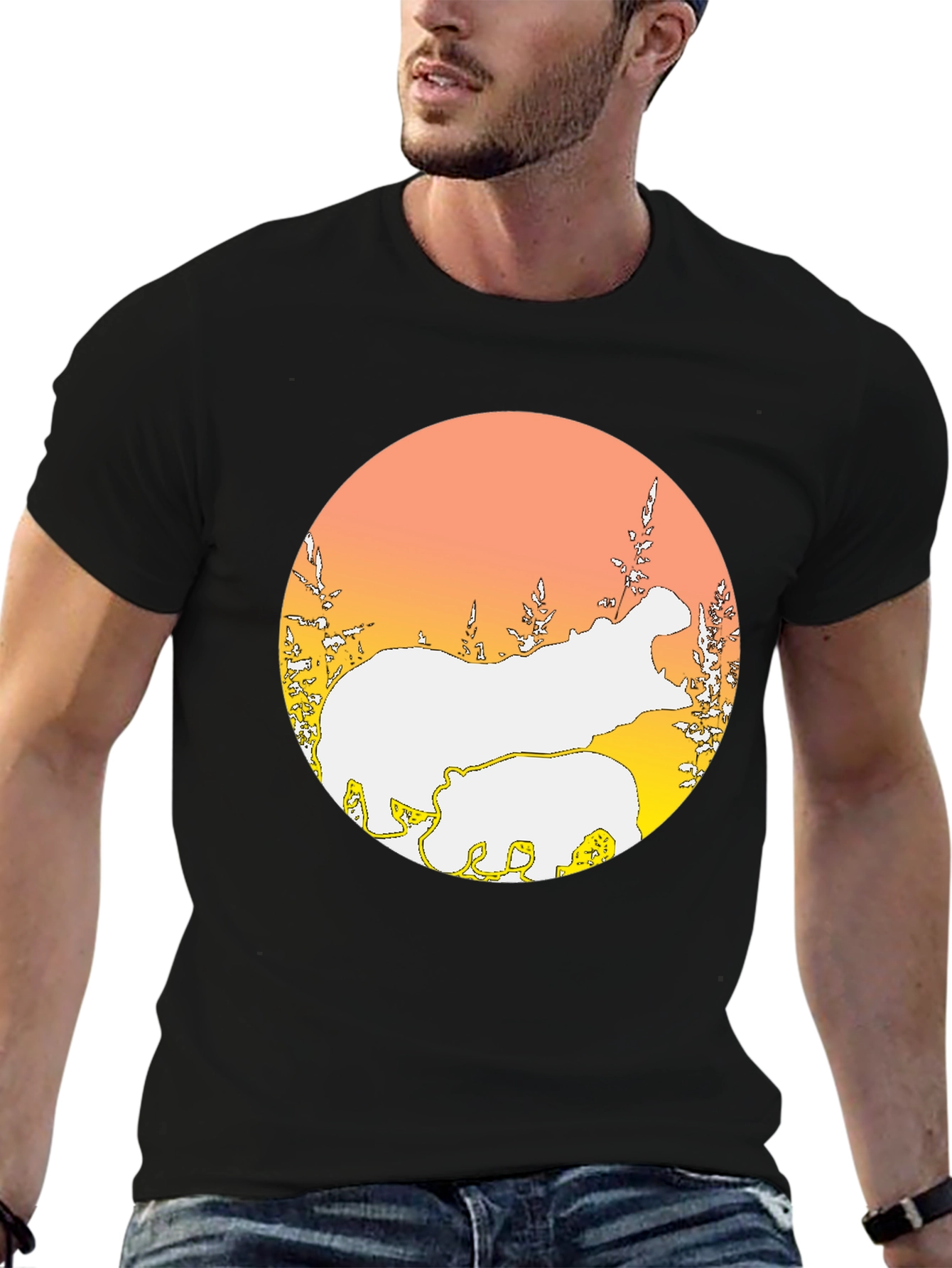 Hippo Silhouette Graphic Tee - Black