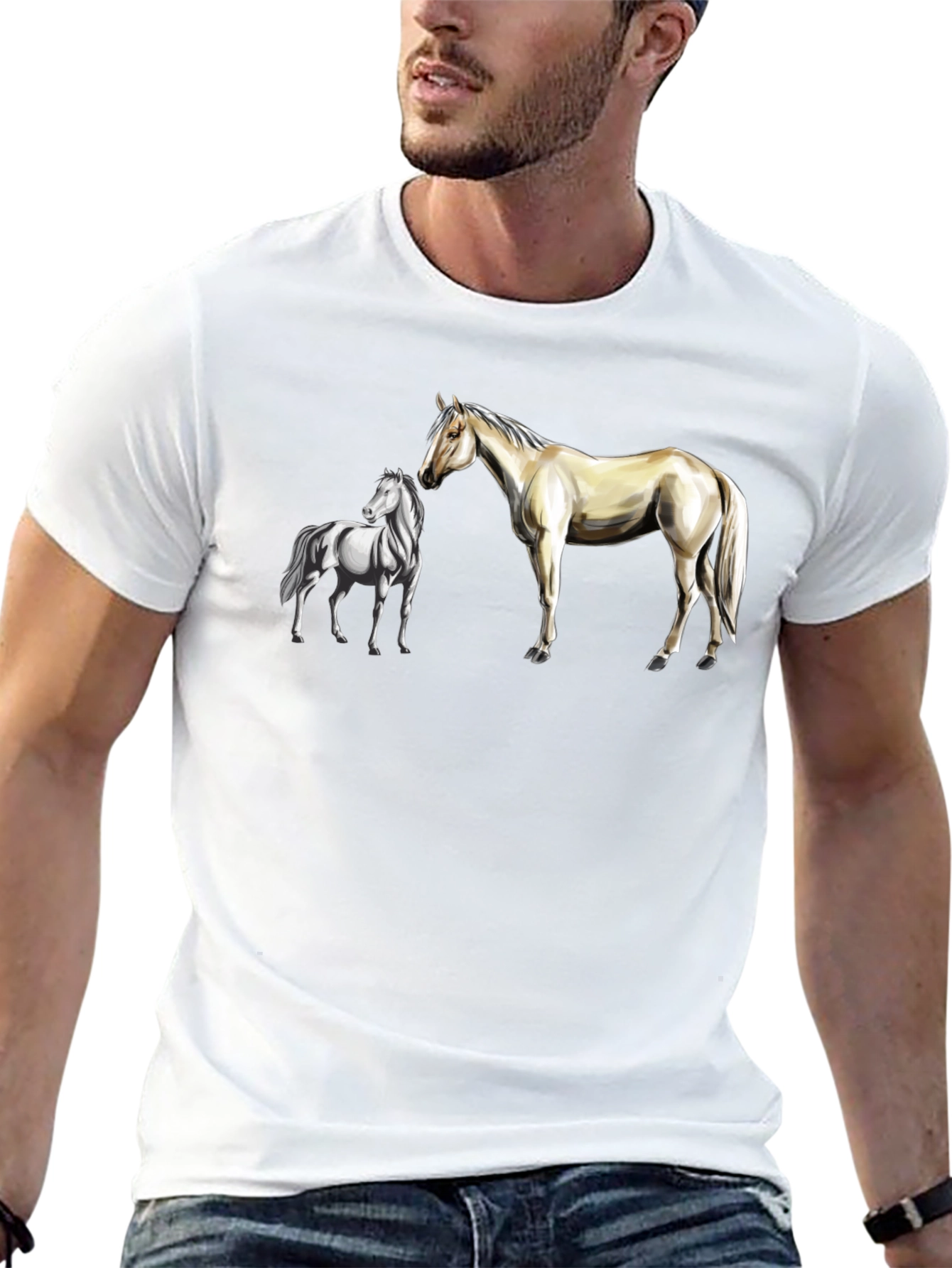 Horse Graphic Tee: Black Cotton Blend