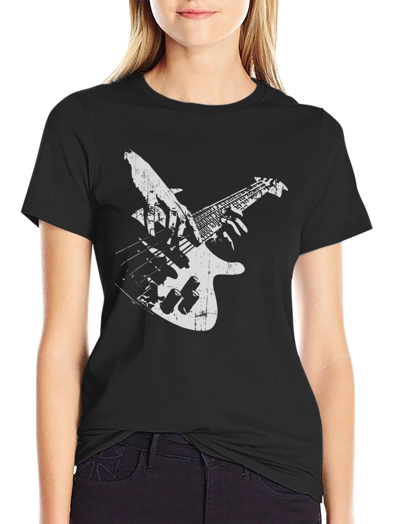 Guitar Player Graphic Tee - Black Cotton T-Shirt