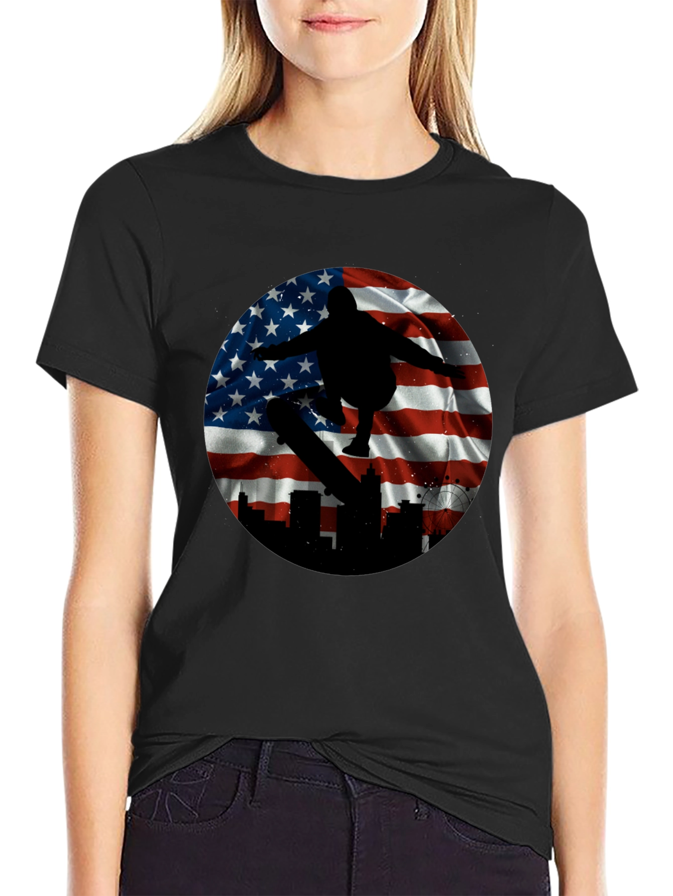 Patriotic Skater T-Shirt - American Flag Design