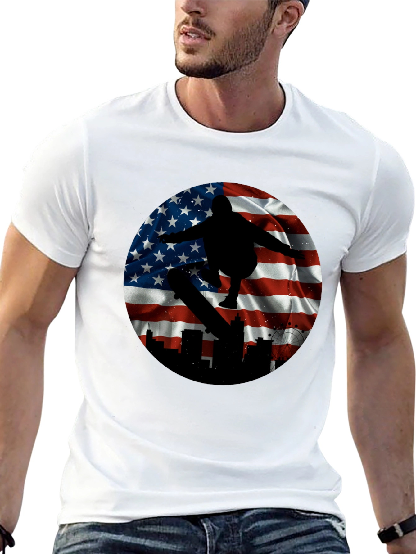 Patriotic Skater T-Shirt - American Flag Design