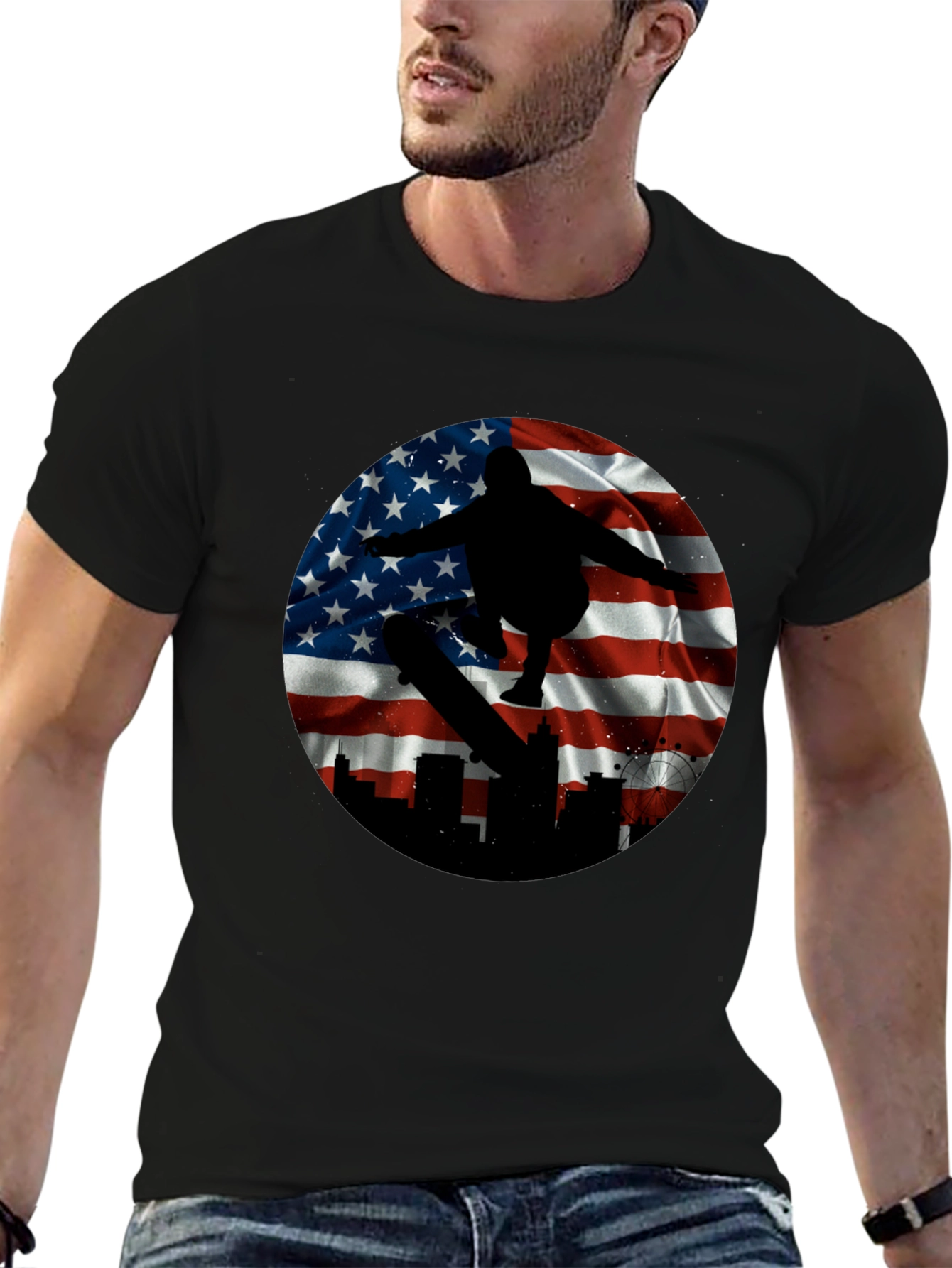 Patriotic Skater T-Shirt - American Flag Design