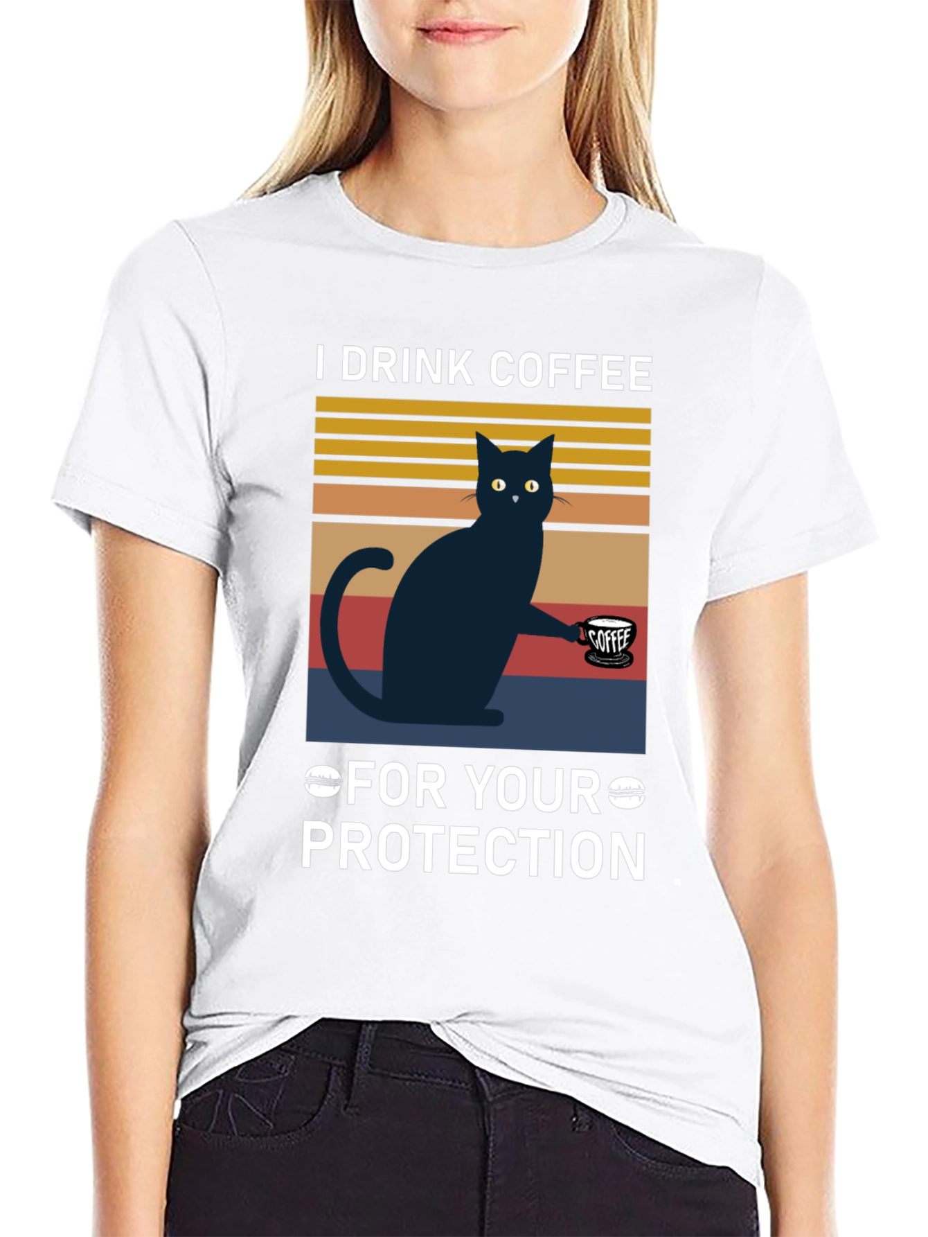 Funny Cat Coffee T-Shirt - For Your Protection