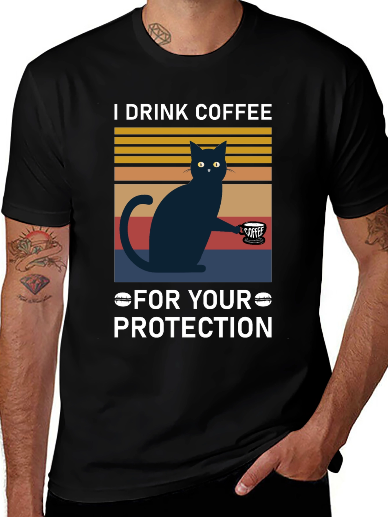 Funny Cat Coffee T-Shirt - For Your Protection