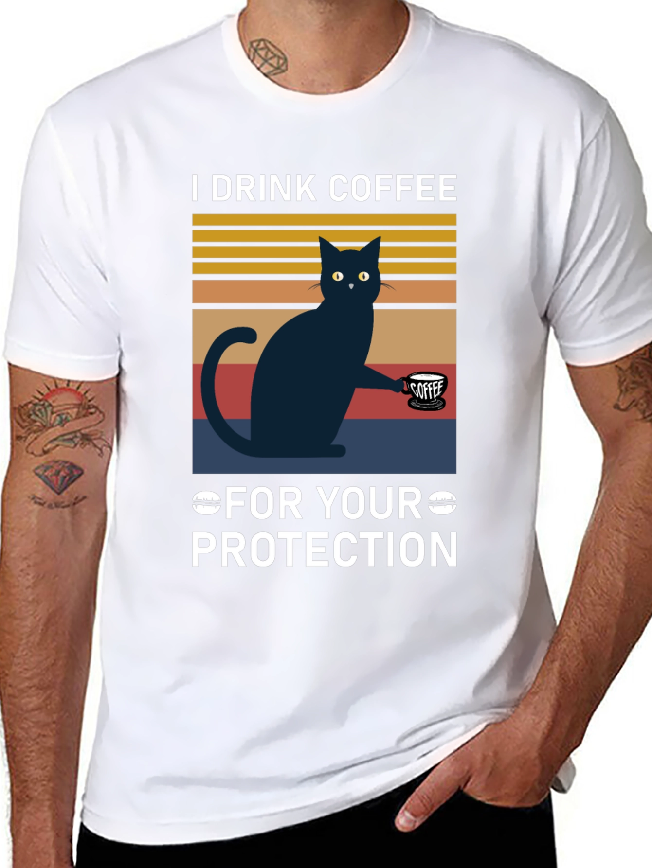 Funny Cat Coffee T-Shirt - For Your Protection